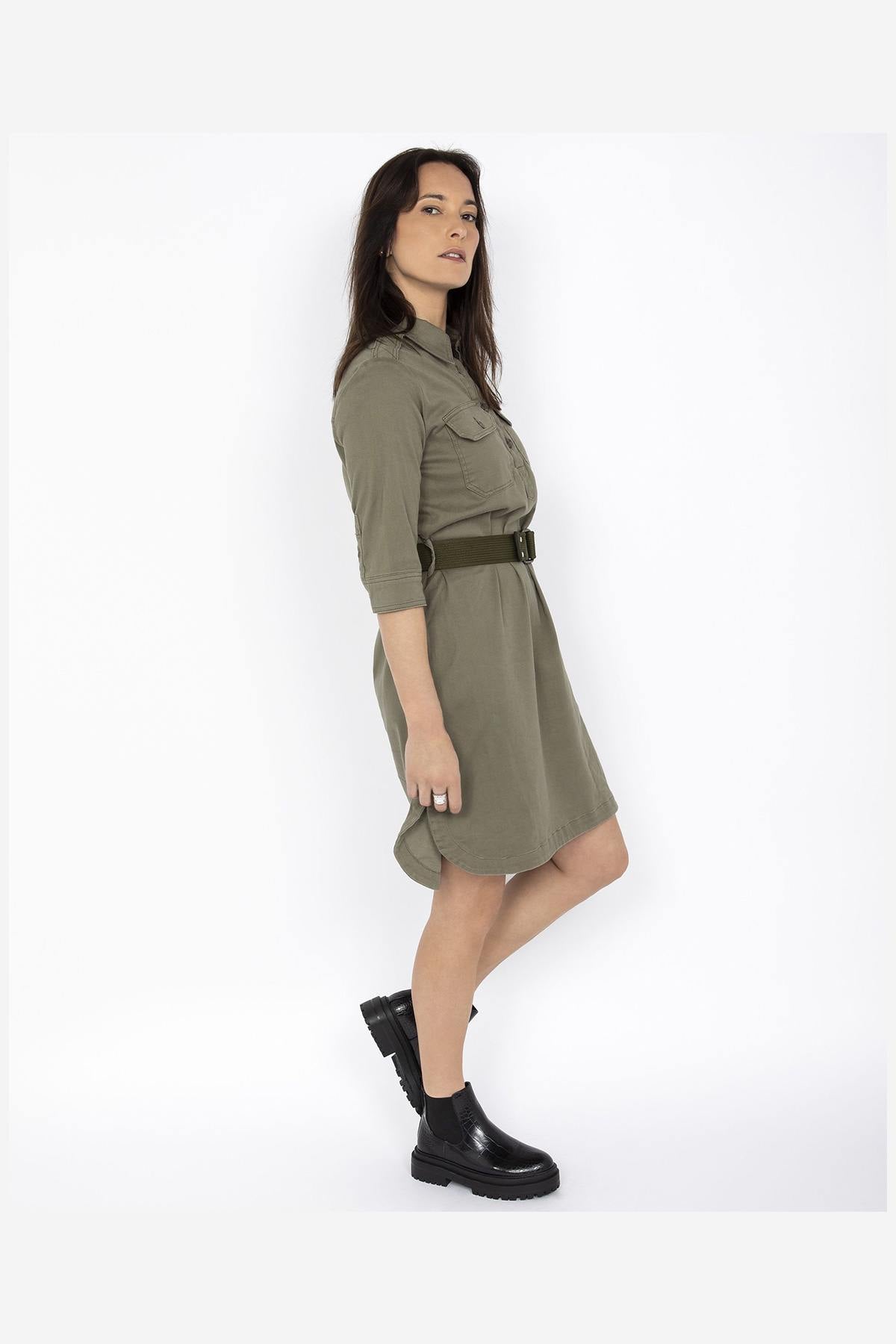 Eco-responsible khaki military dress - Image n°7