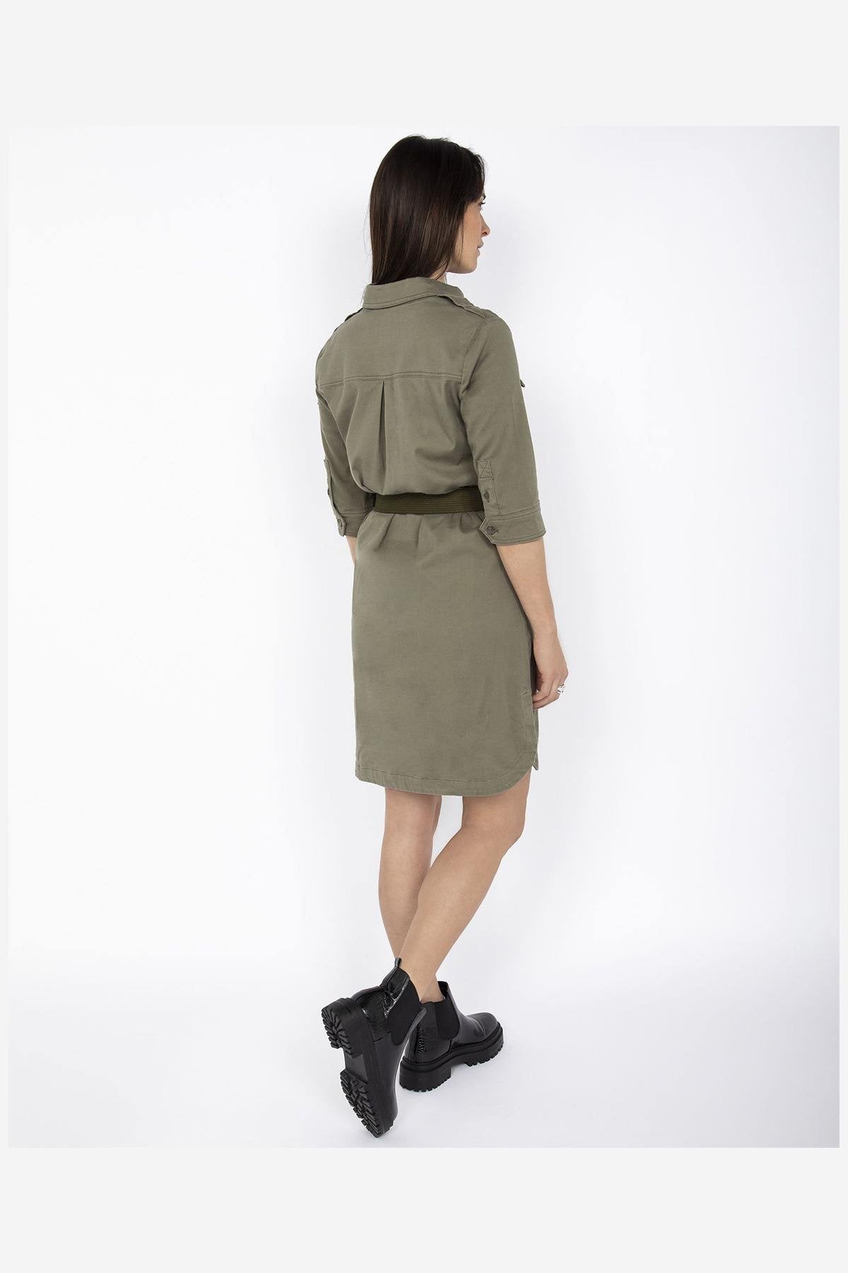 Eco-responsible khaki military dress - Image n°6