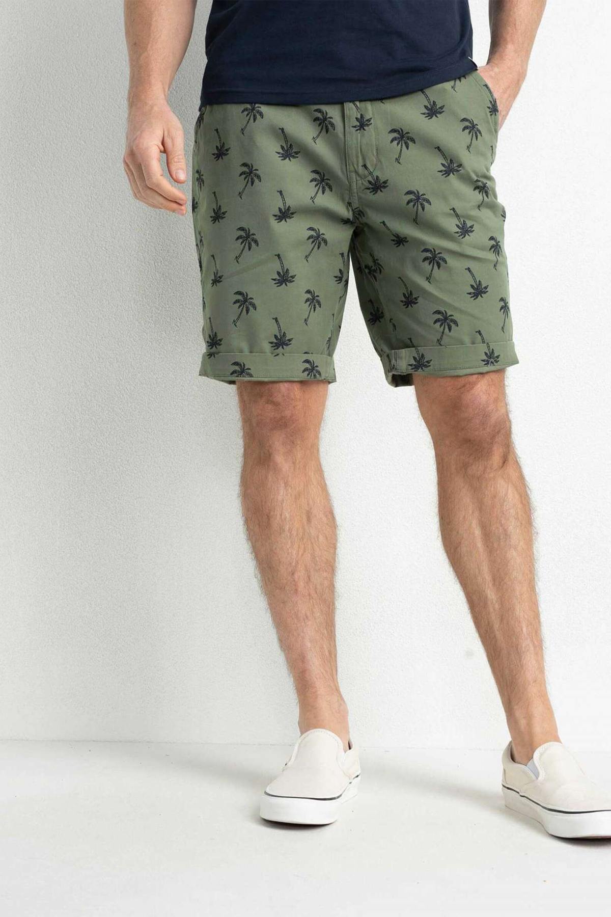 Khaki palm tree pattern shorts - Image n°1