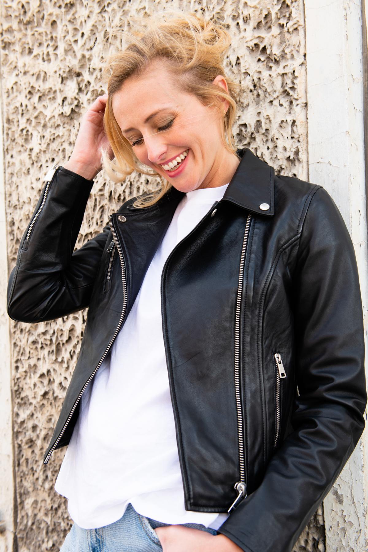 Slimfit black leather Biker Jacket - Image n°1