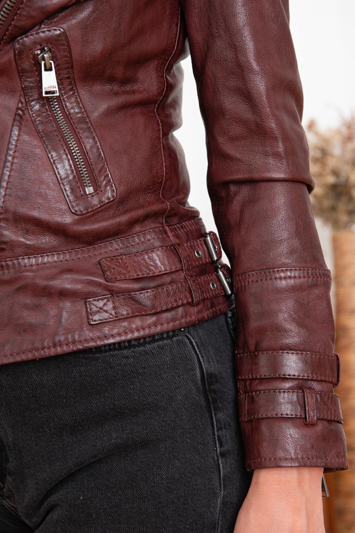 Cityzen Burgundy Leather Perfecto Jacket - Image n°8