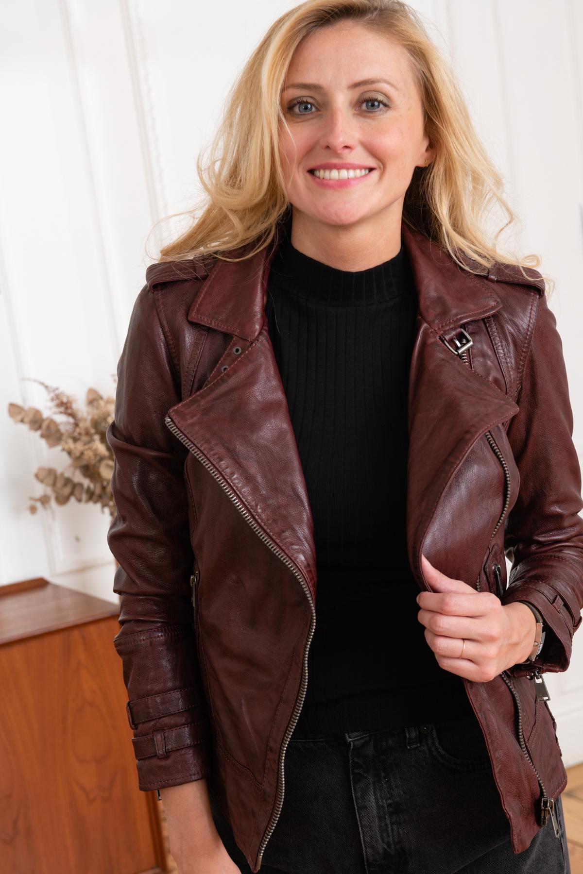 Cityzen Burgundy Leather Perfecto Jacket - Image n°7