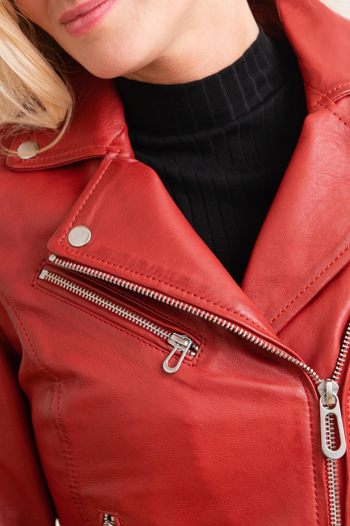 Biker Jacket in red vegetable-tanned leather - Image n°8