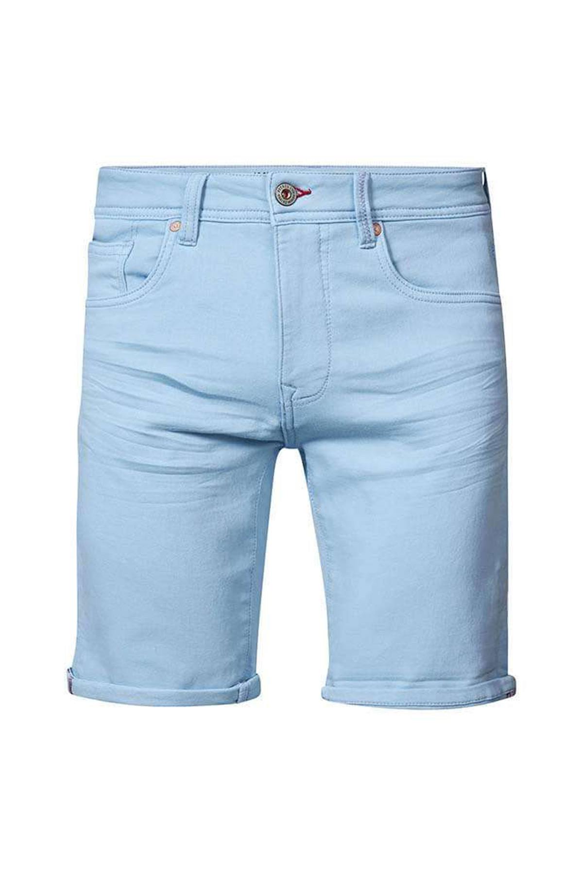 Light blue slimfit denim shorts - Image n°1