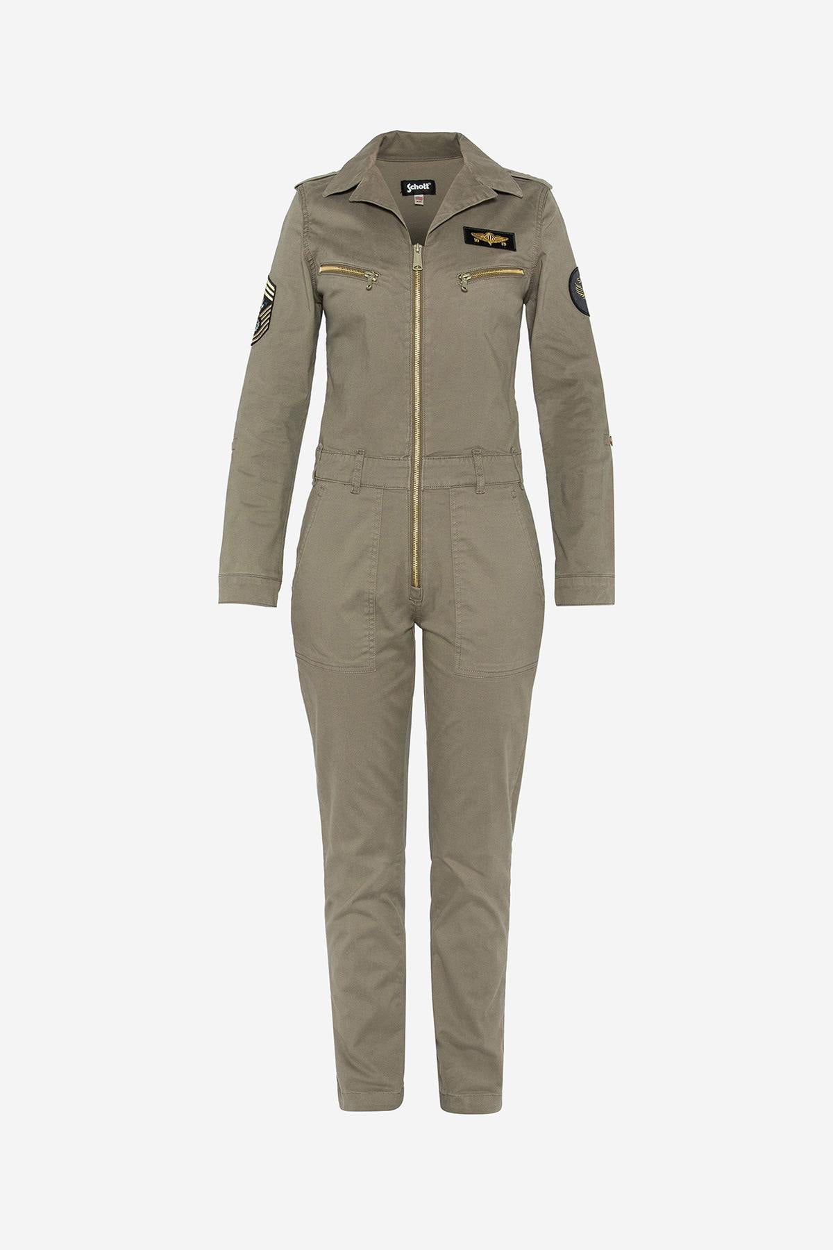 Women's khaki military badged jumpsuit - Image n°5