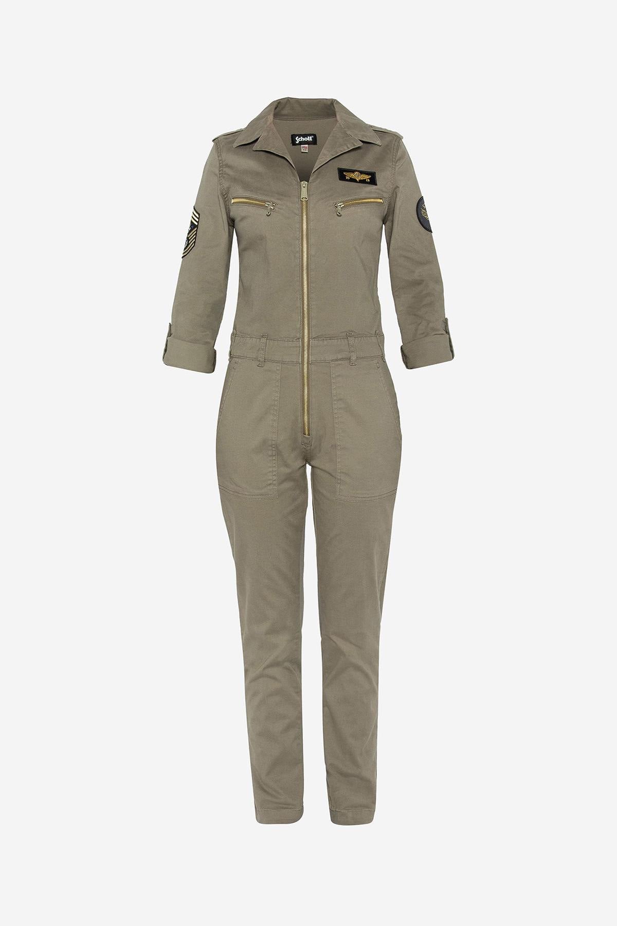 Women's khaki military badged jumpsuit - Image n°2