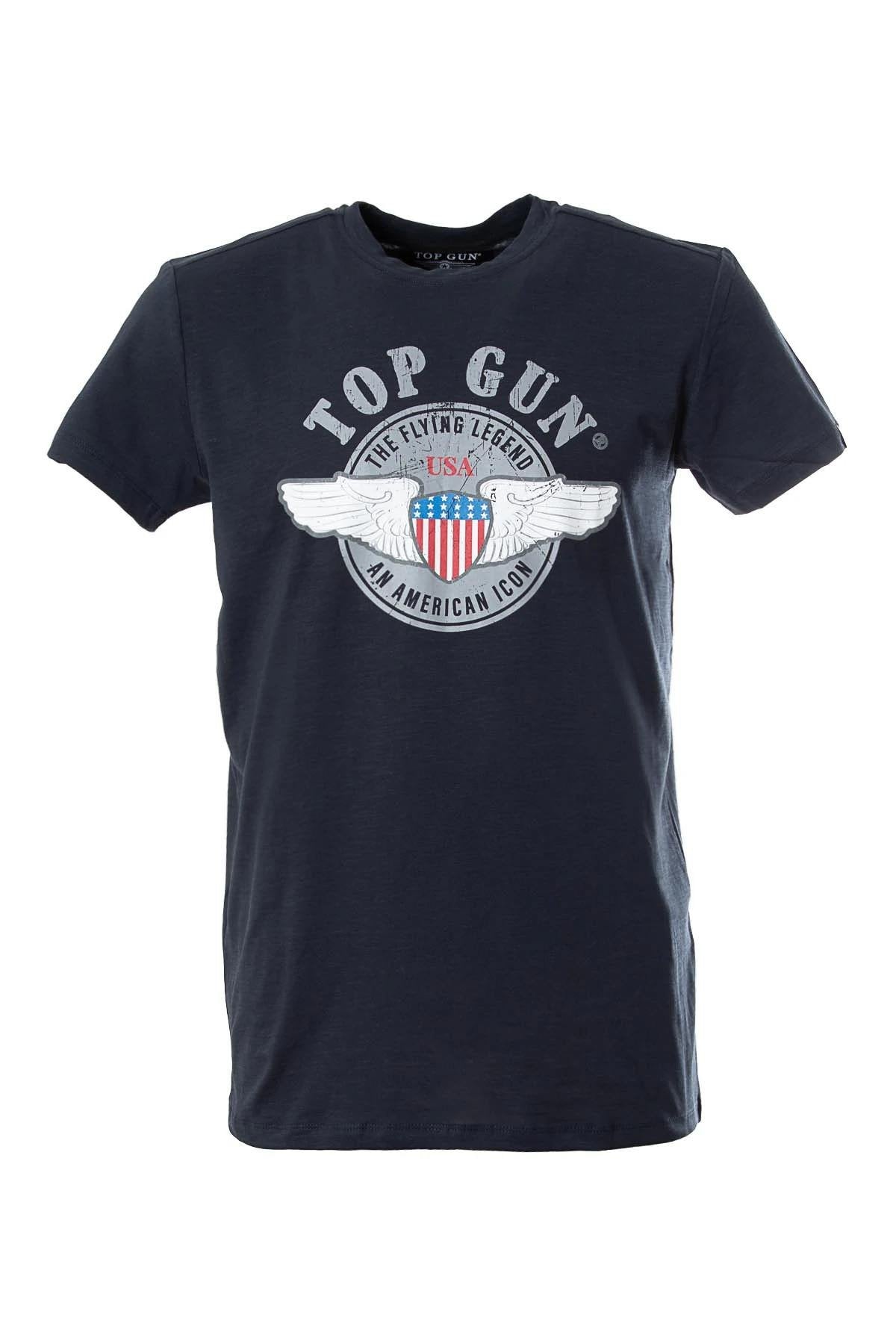 Men's navy blue top gun pattern t-shirt - Image n°1