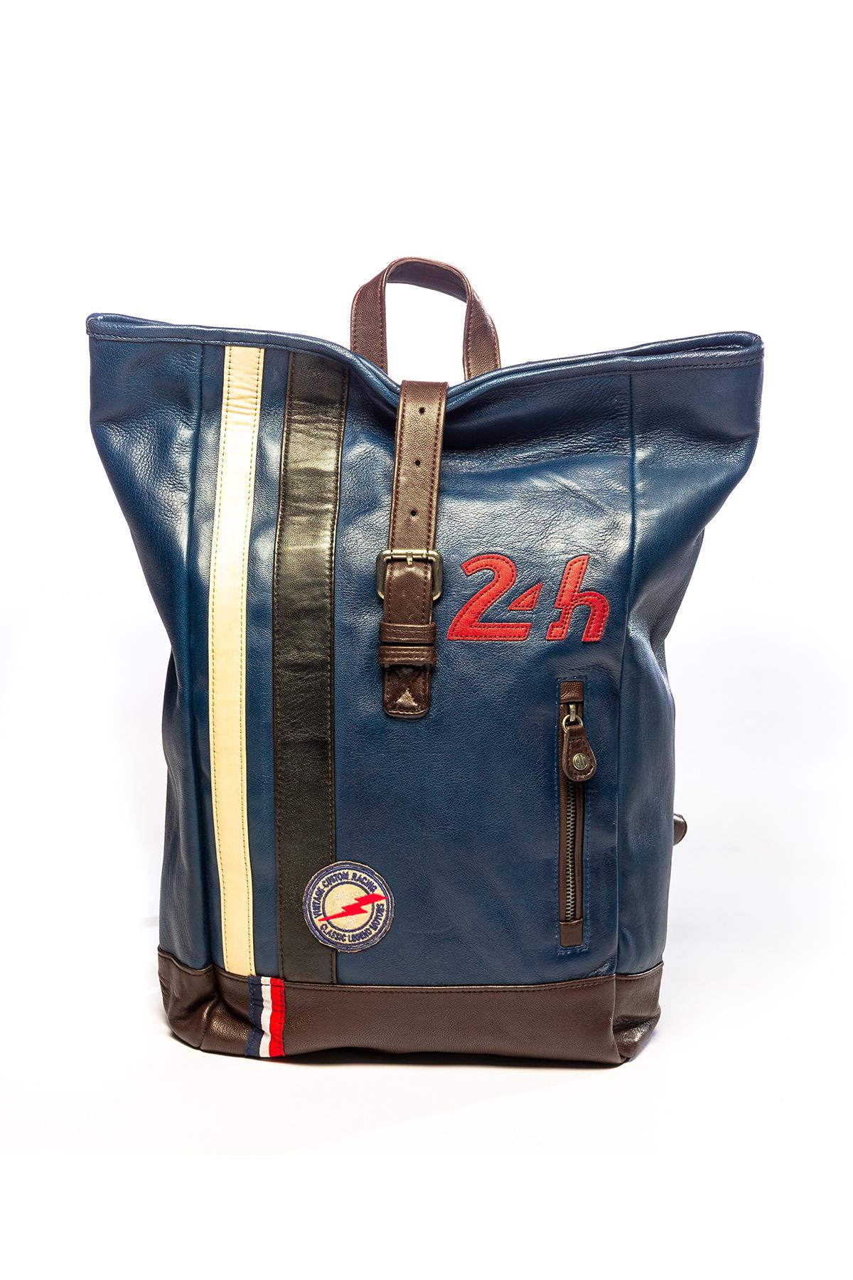 Vintage blue leather backpack - Image n°2