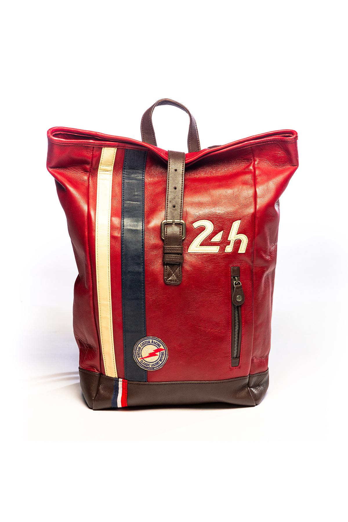 Red genuine leather racing backpack - Image n°1