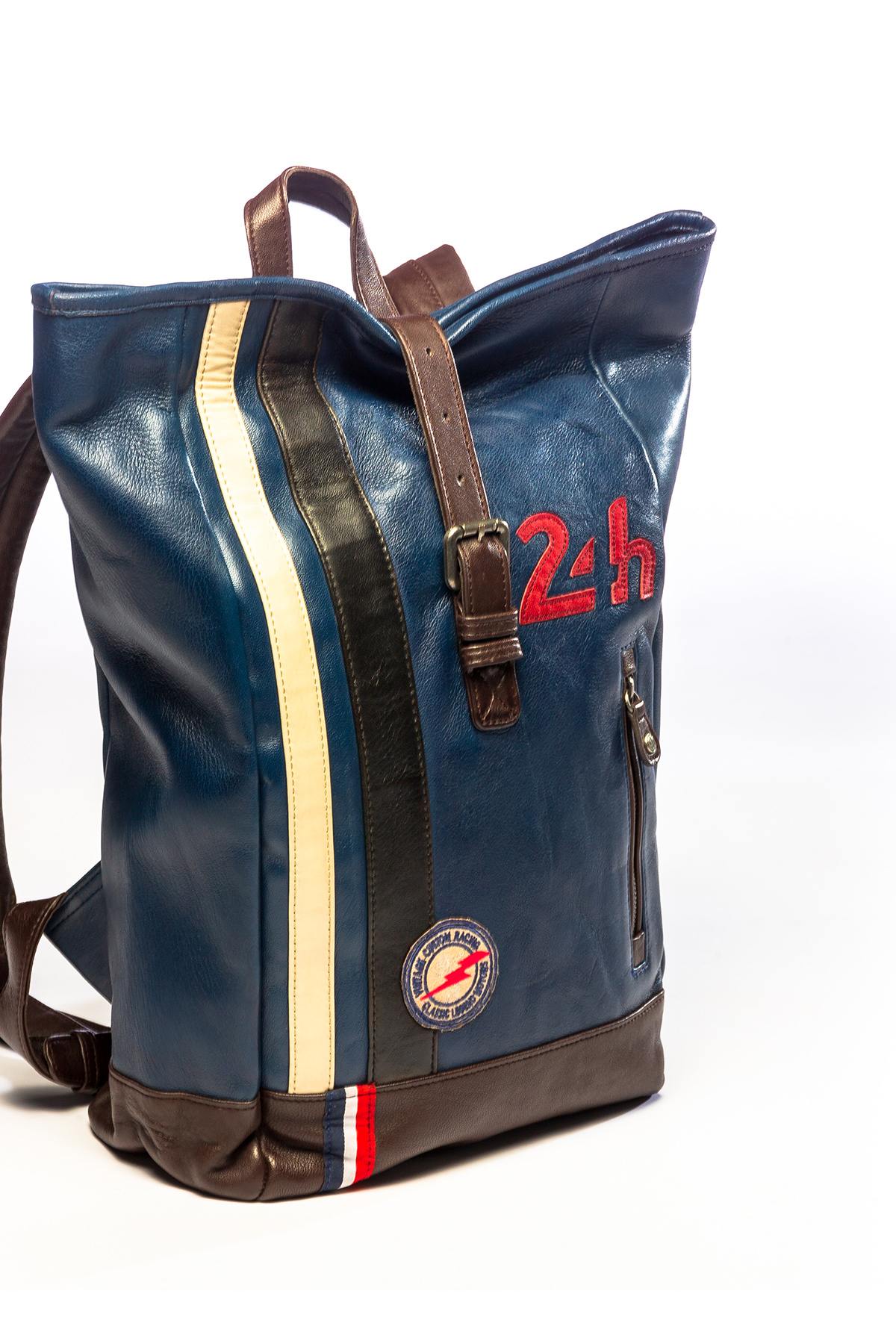 Vintage blue leather backpack - Image n°5