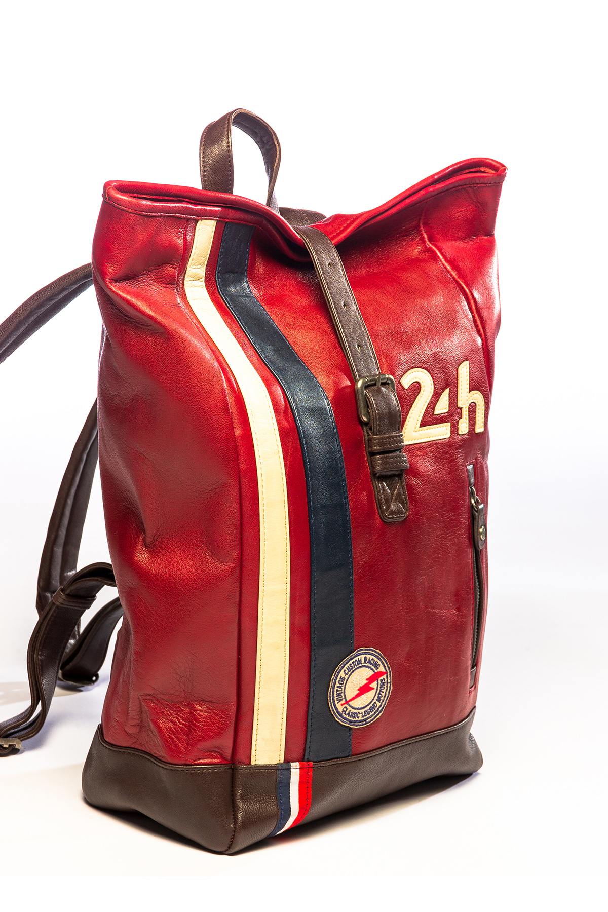 Red genuine leather racing backpack - Image n°4