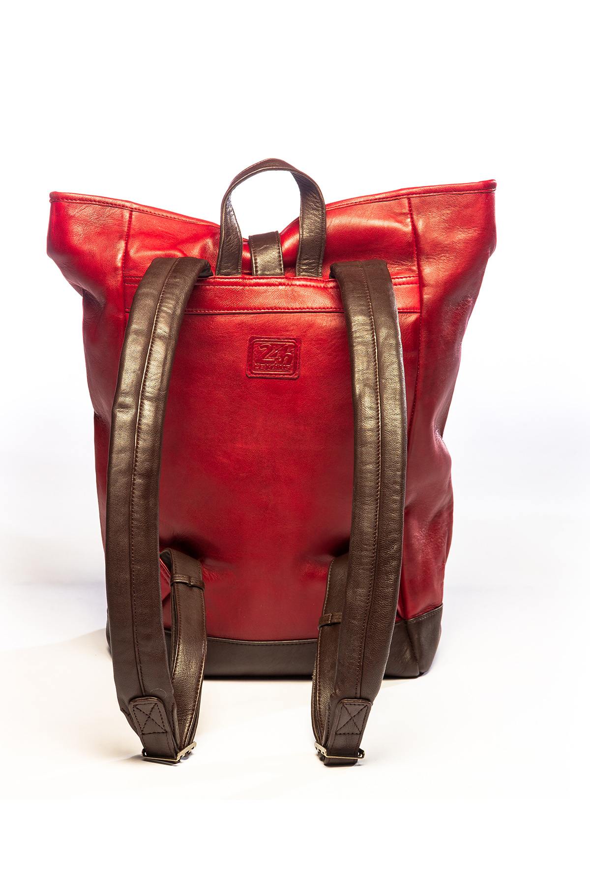 Red genuine leather racing backpack - Image n°2