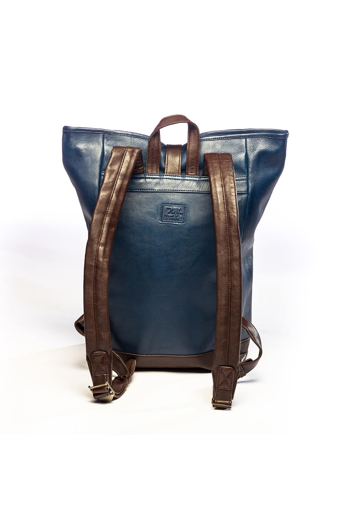 Vintage blue leather backpack - Image n°6