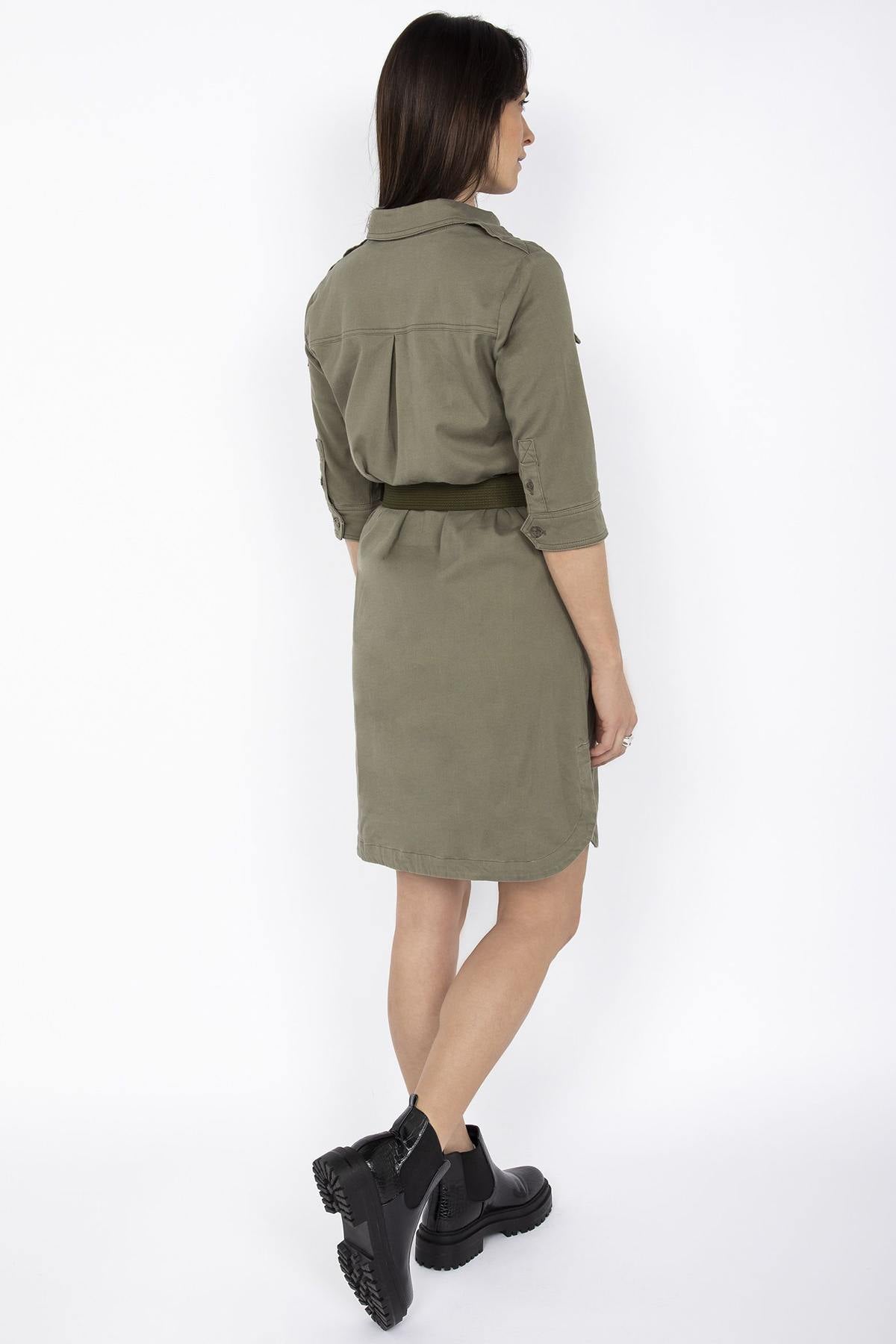 Khaki military uniform style dress - Image n°2