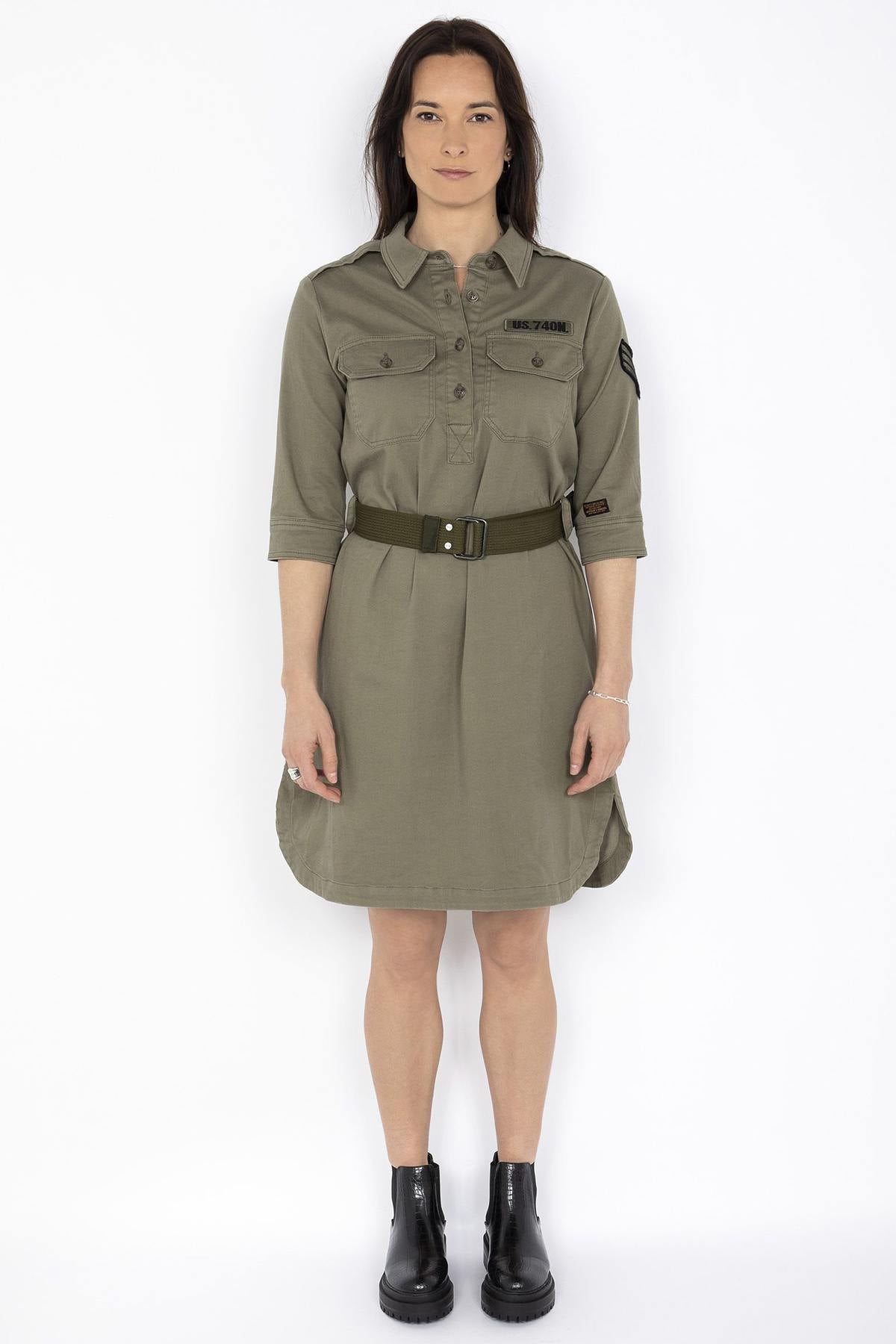 Khaki military uniform style dress - Image n°6