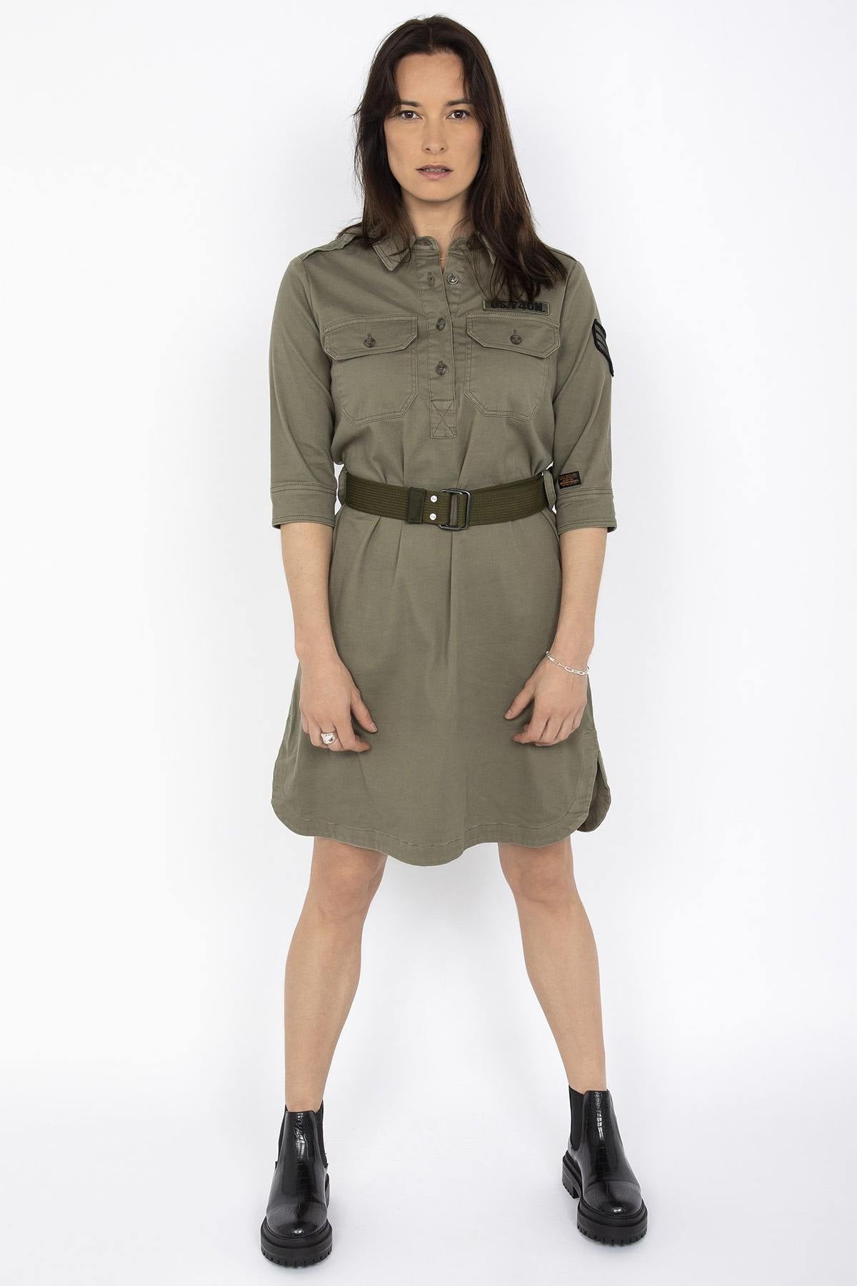 Khaki military uniform style dress - Image n°1