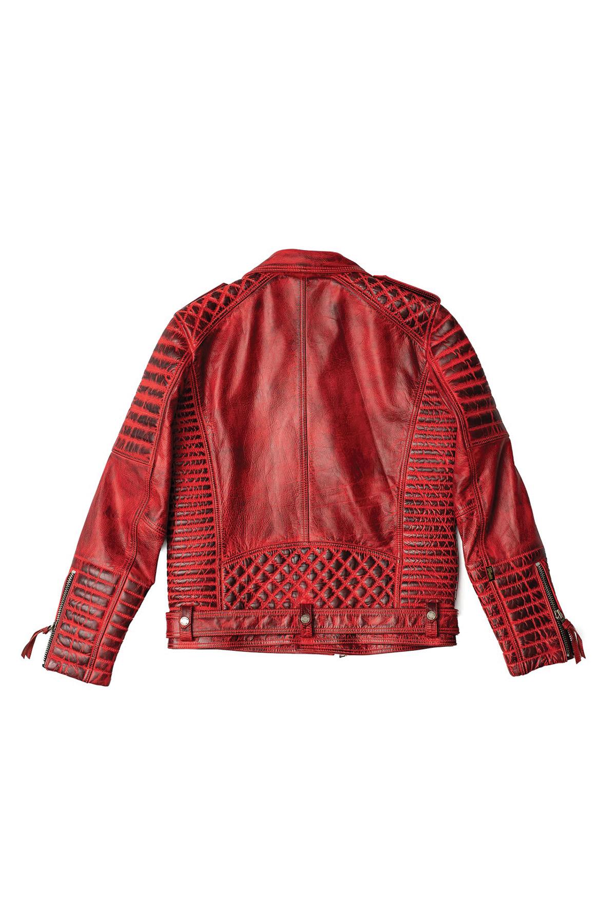 Red aged effect Biker Jacket in cowhide leather - Image n°8