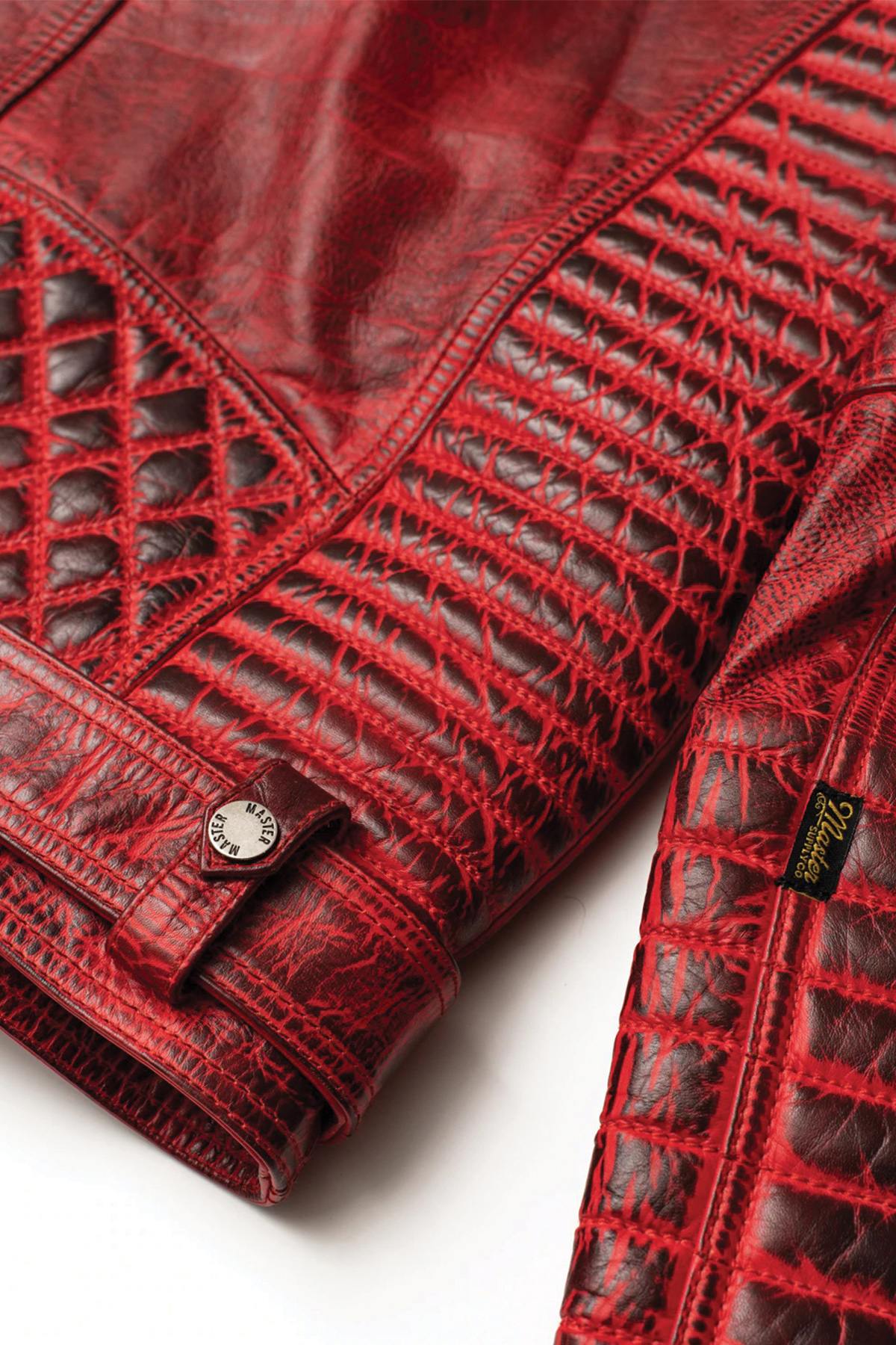 Red aged effect Biker Jacket in cowhide leather - Image n°9