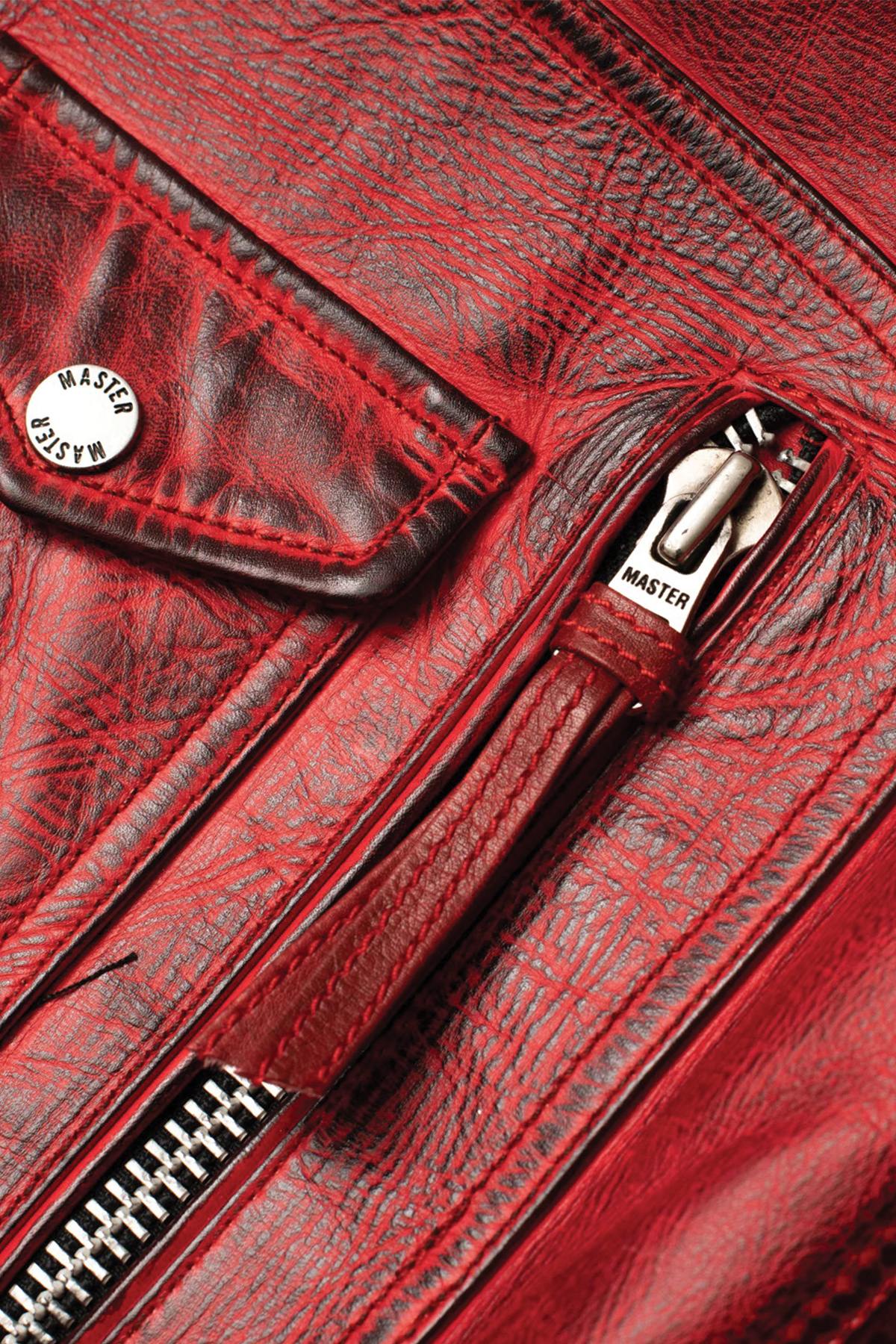 Red aged effect Biker Jacket in cowhide leather - Image n°11