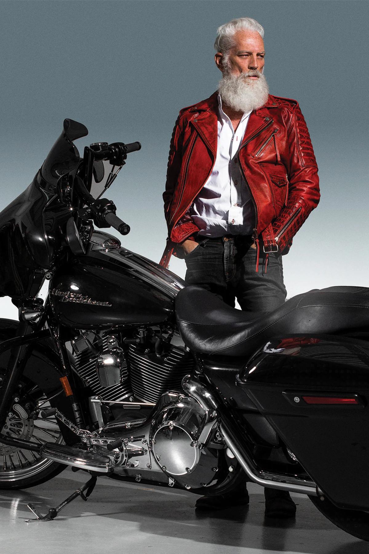 Red aged effect Biker Jacket in cowhide leather - Image n°2