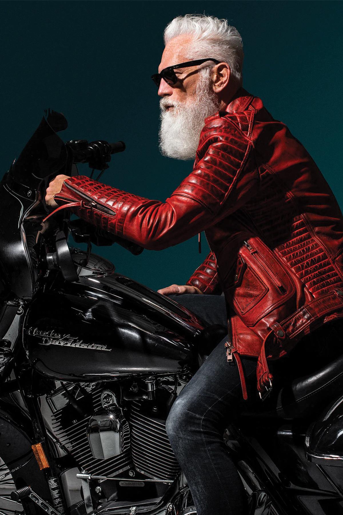 Red aged effect Biker Jacket in cowhide leather - Image n°7