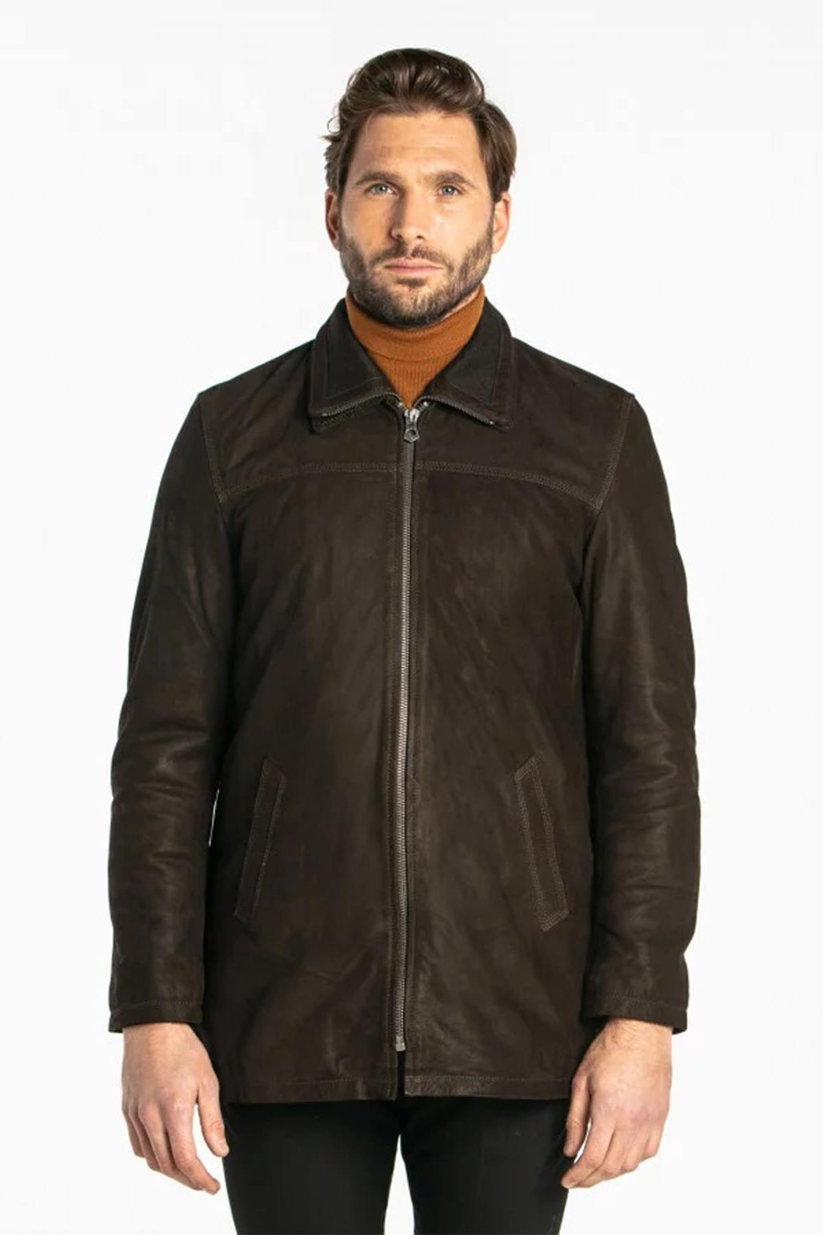 Brown cowhide leather coat - Image n°2