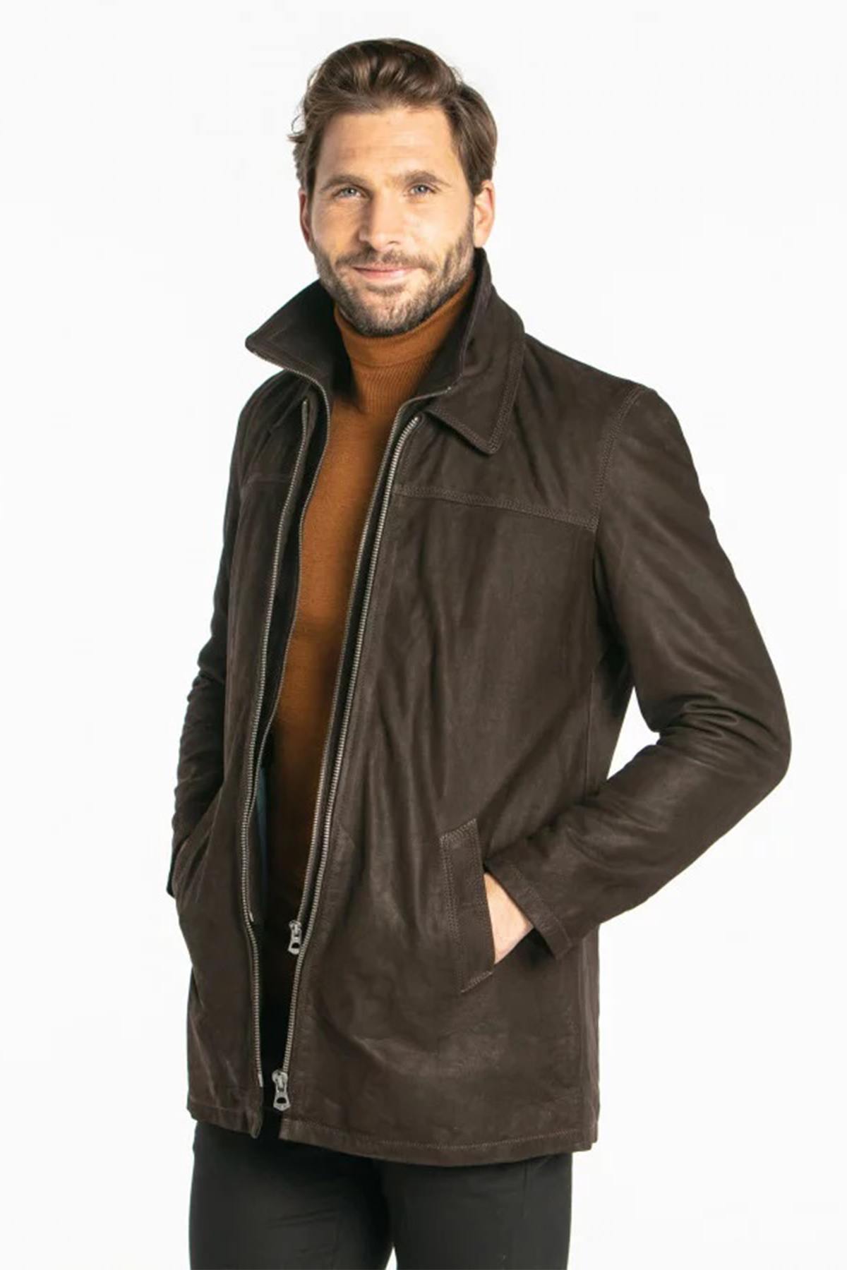 Brown cowhide leather coat - Image n°1