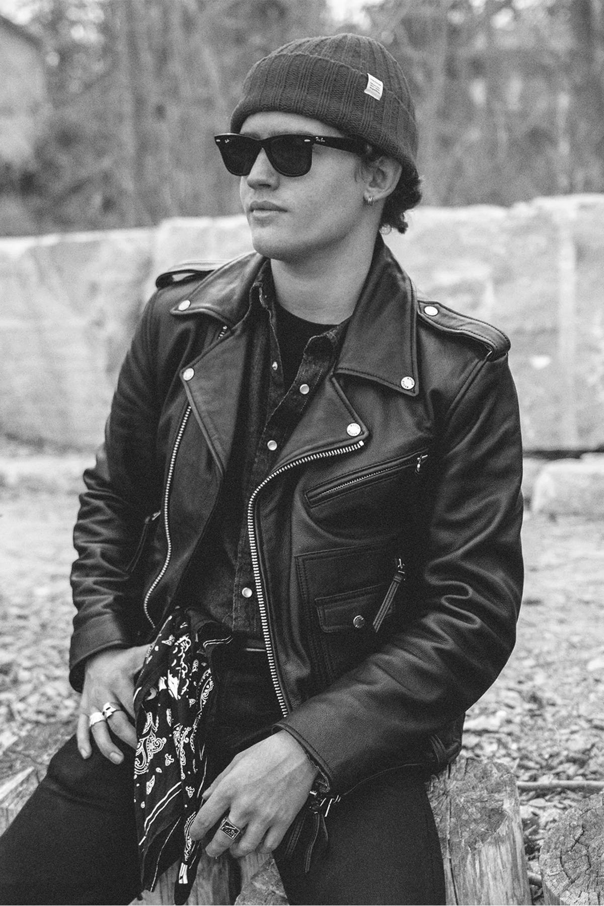 Cowhide leather biker Biker Jacket - Image n°7