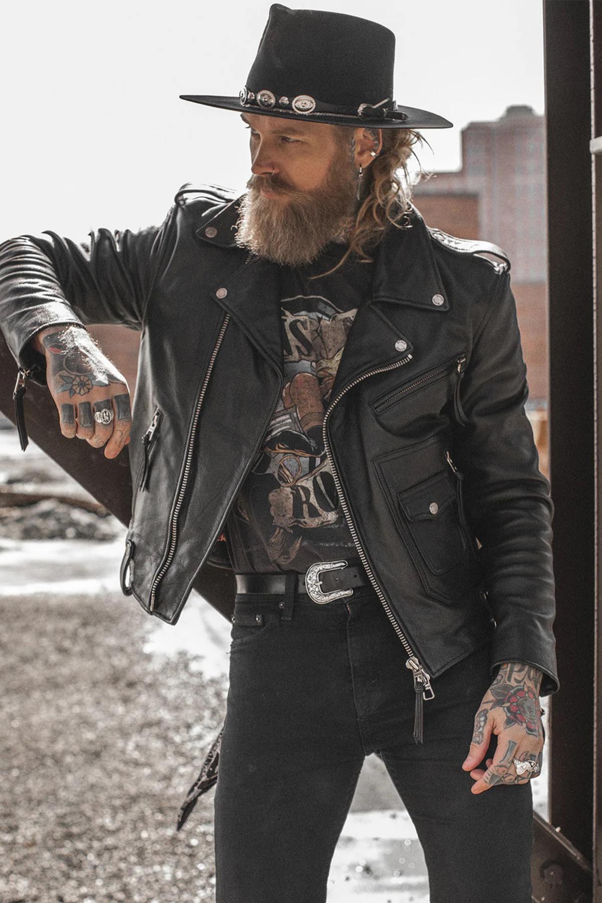 Cowhide leather biker Biker Jacket - Image n°1