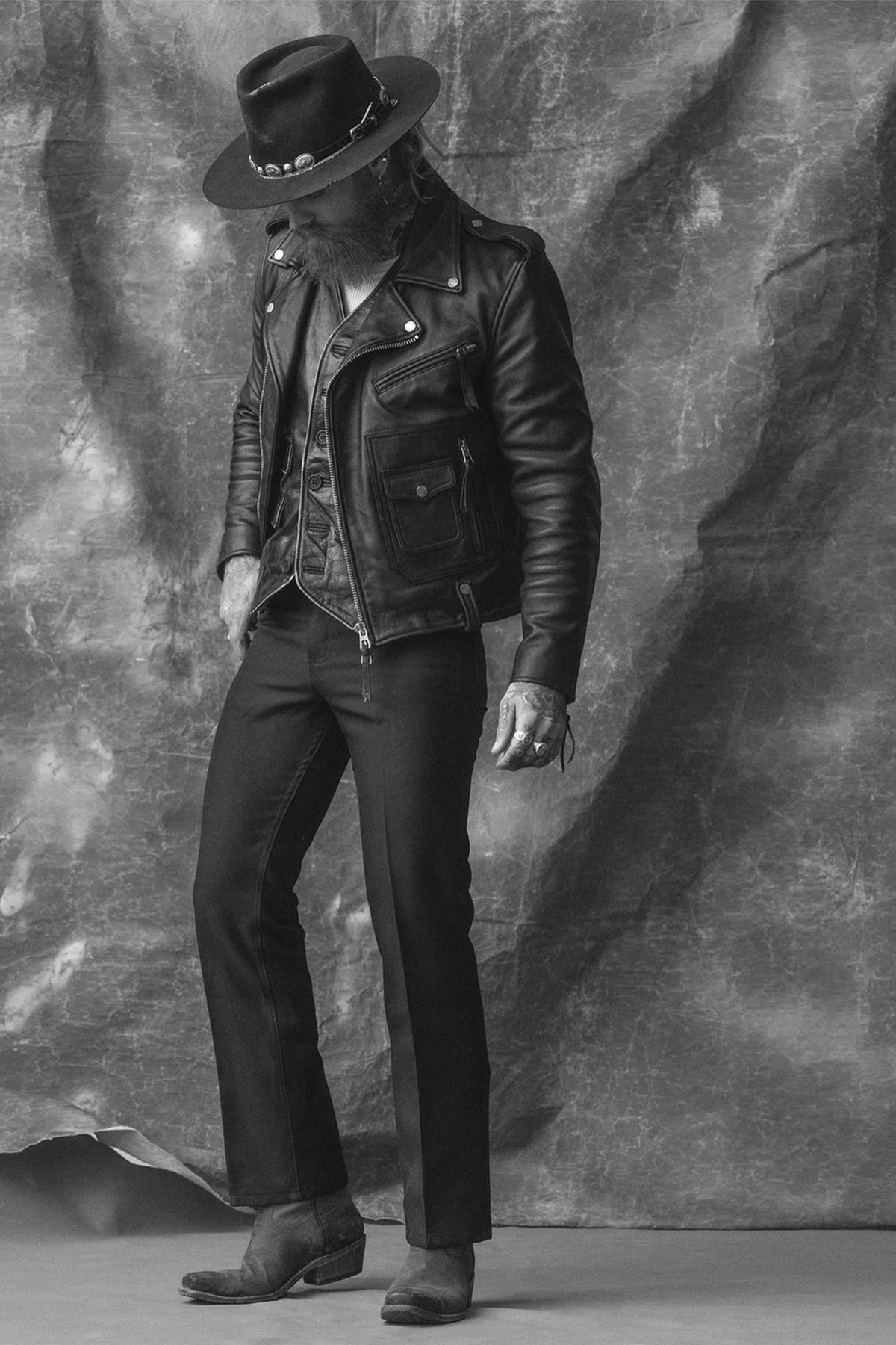 Cowhide leather biker Biker Jacket - Image n°6