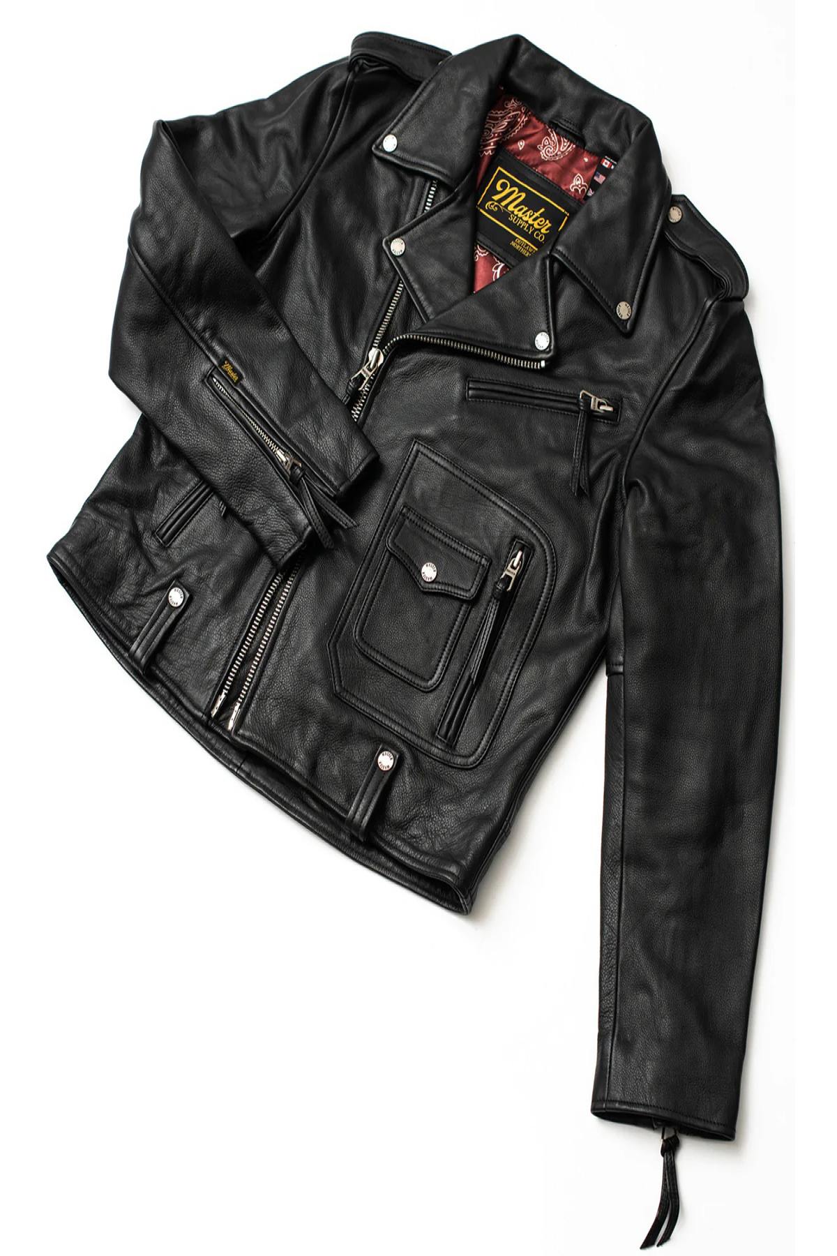 Cowhide leather biker Biker Jacket - Image n°11