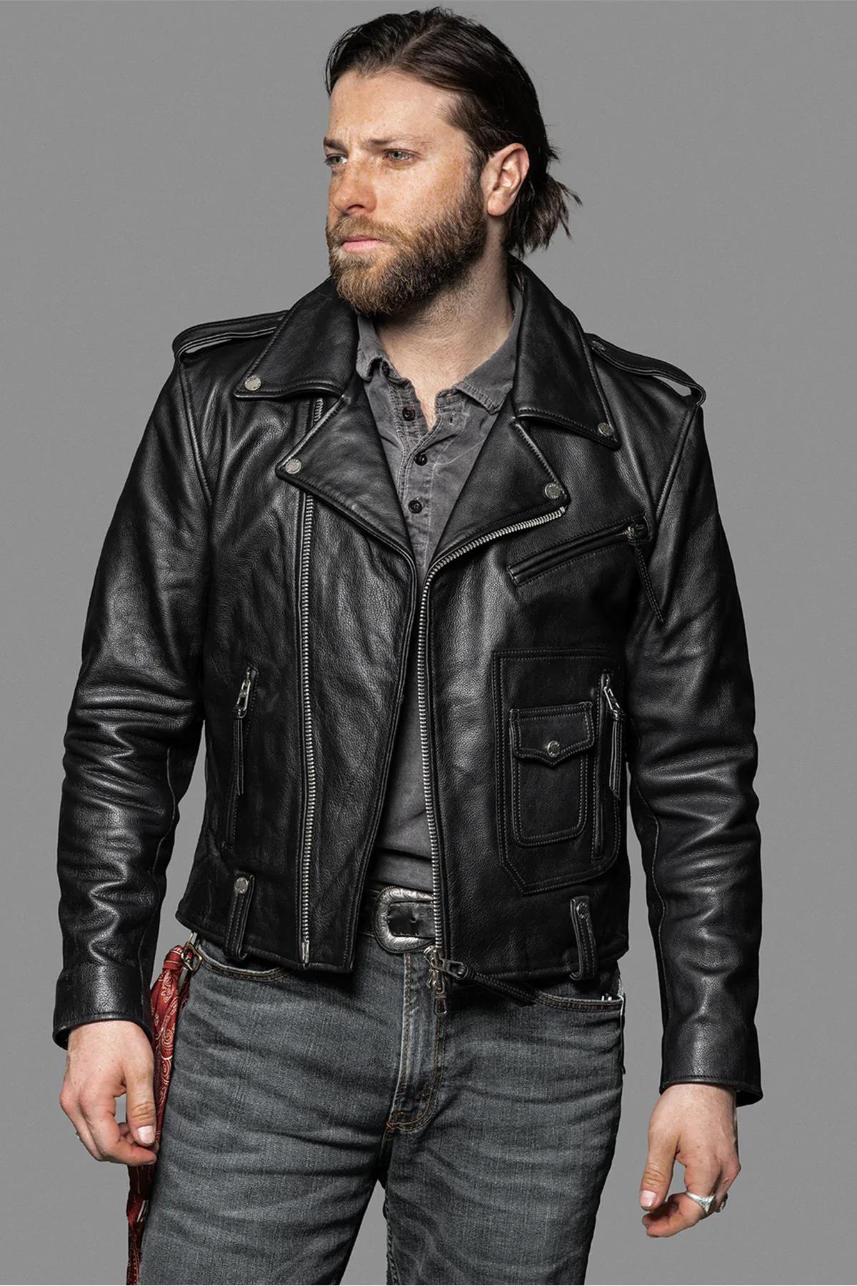 Cowhide leather biker Biker Jacket - Image n°12