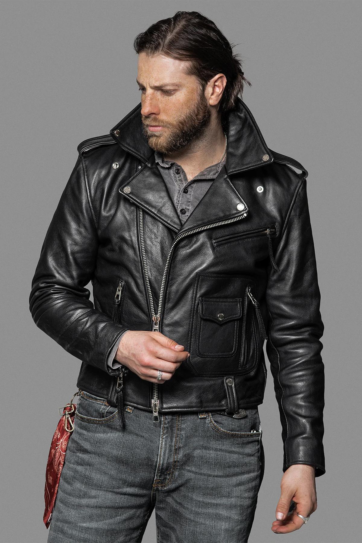 Cowhide leather biker Biker Jacket - Image n°13