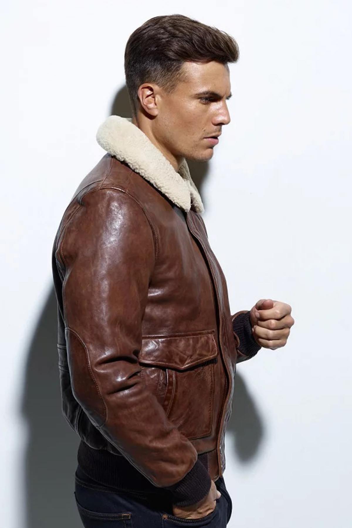 Men's brown sheepskin leather aviator - Image n°6