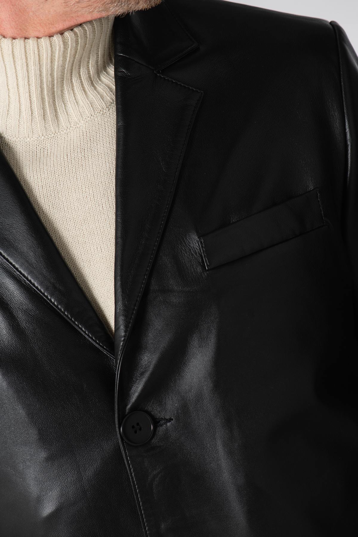 Elegant black leather blazer - Image n°8