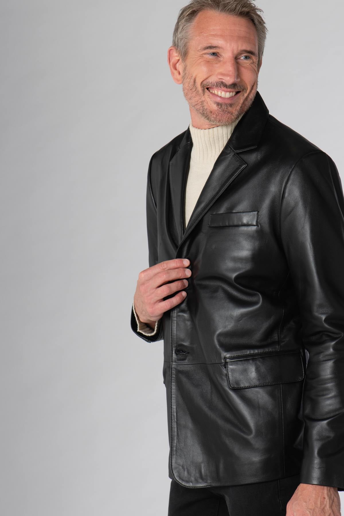 Elegant black leather blazer - Image n°4