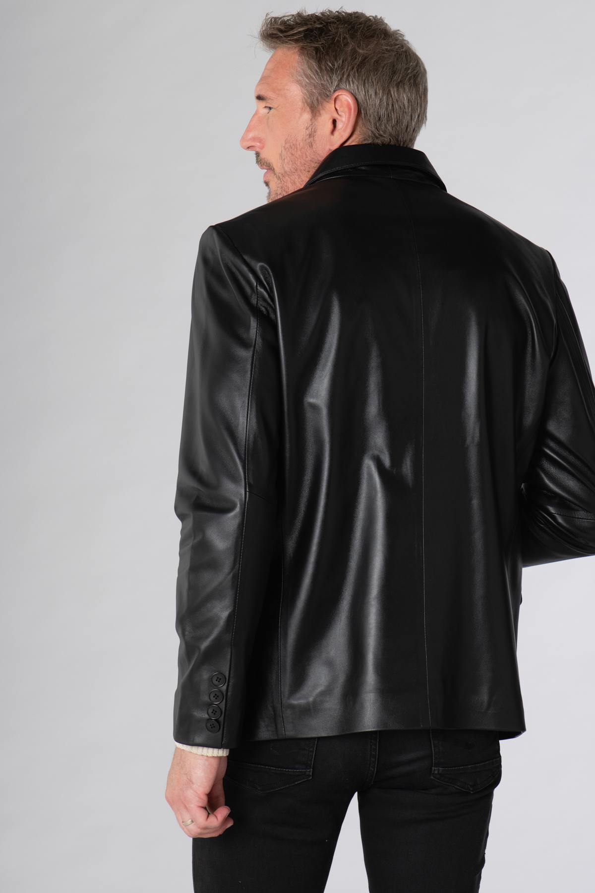 Elegant black leather blazer - Image n°7