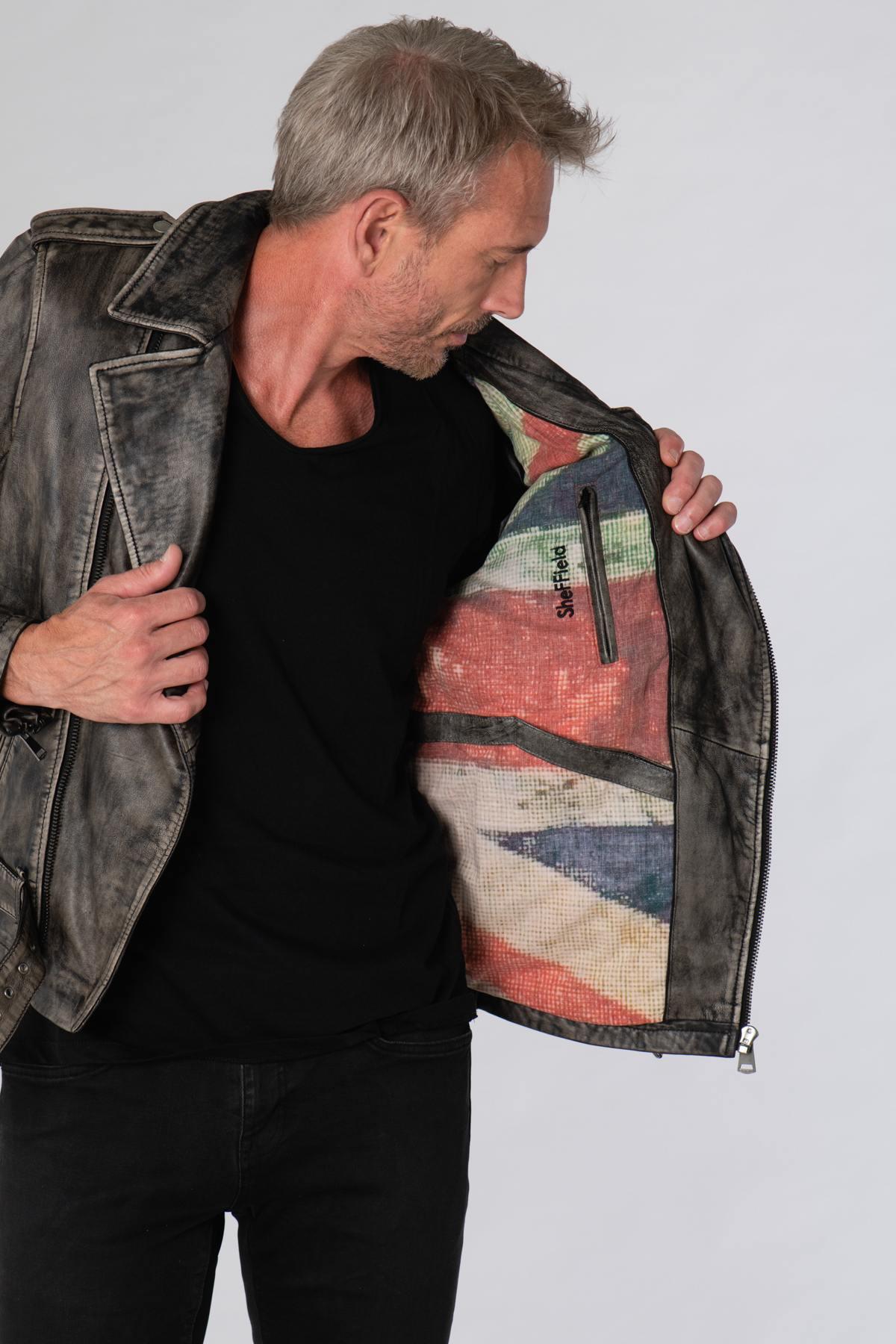 Men's aged effect Biker Jacket - Image n°5