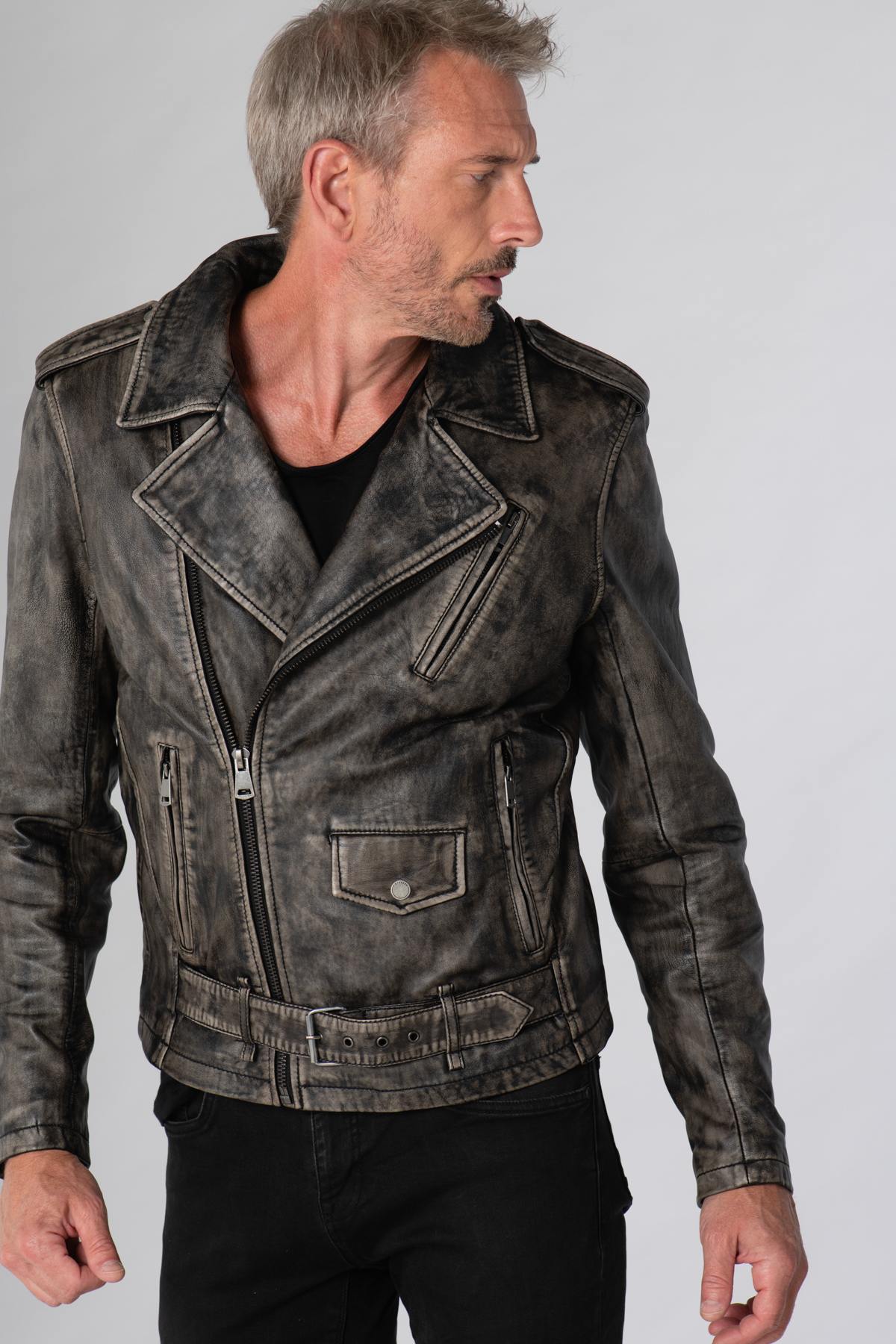 Men's aged effect Biker Jacket - Image n°4