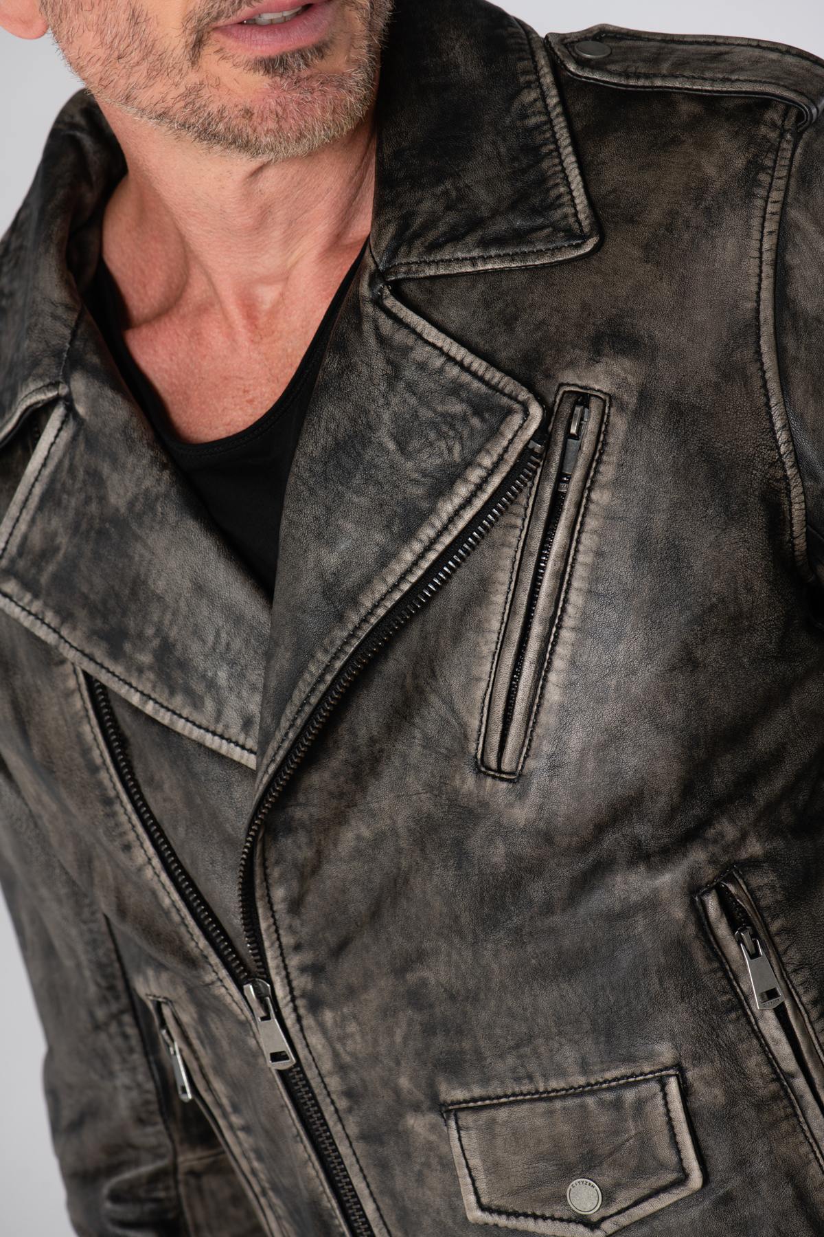 Men's aged effect Biker Jacket - Image n°8