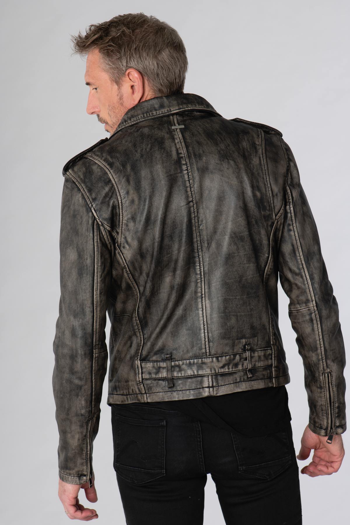 Men's aged effect Biker Jacket - Image n°6