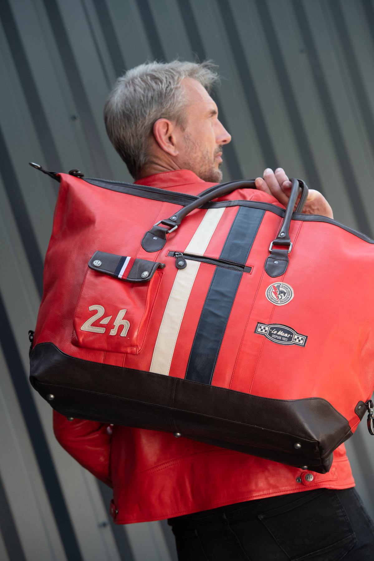 72h racing travel bag in red leather - Image n°1