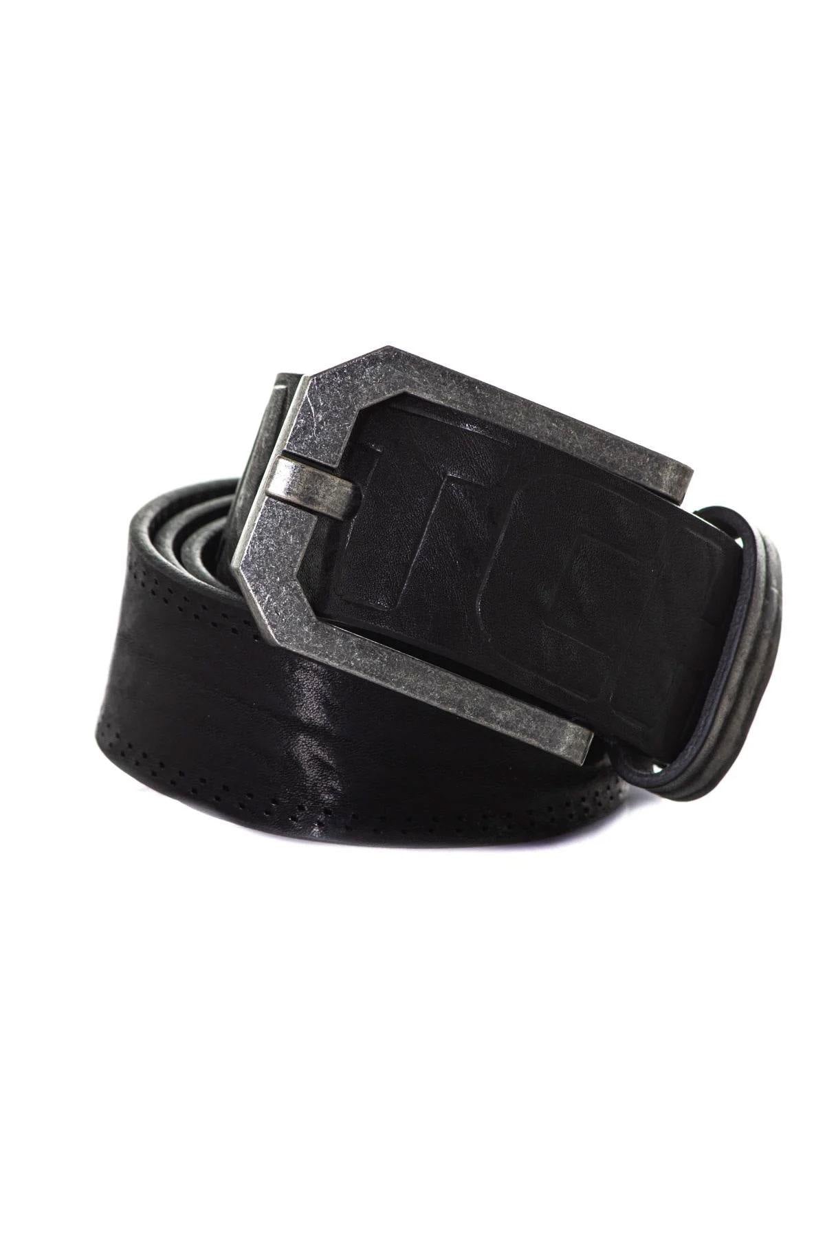 Black thick leather belt - Image n°1