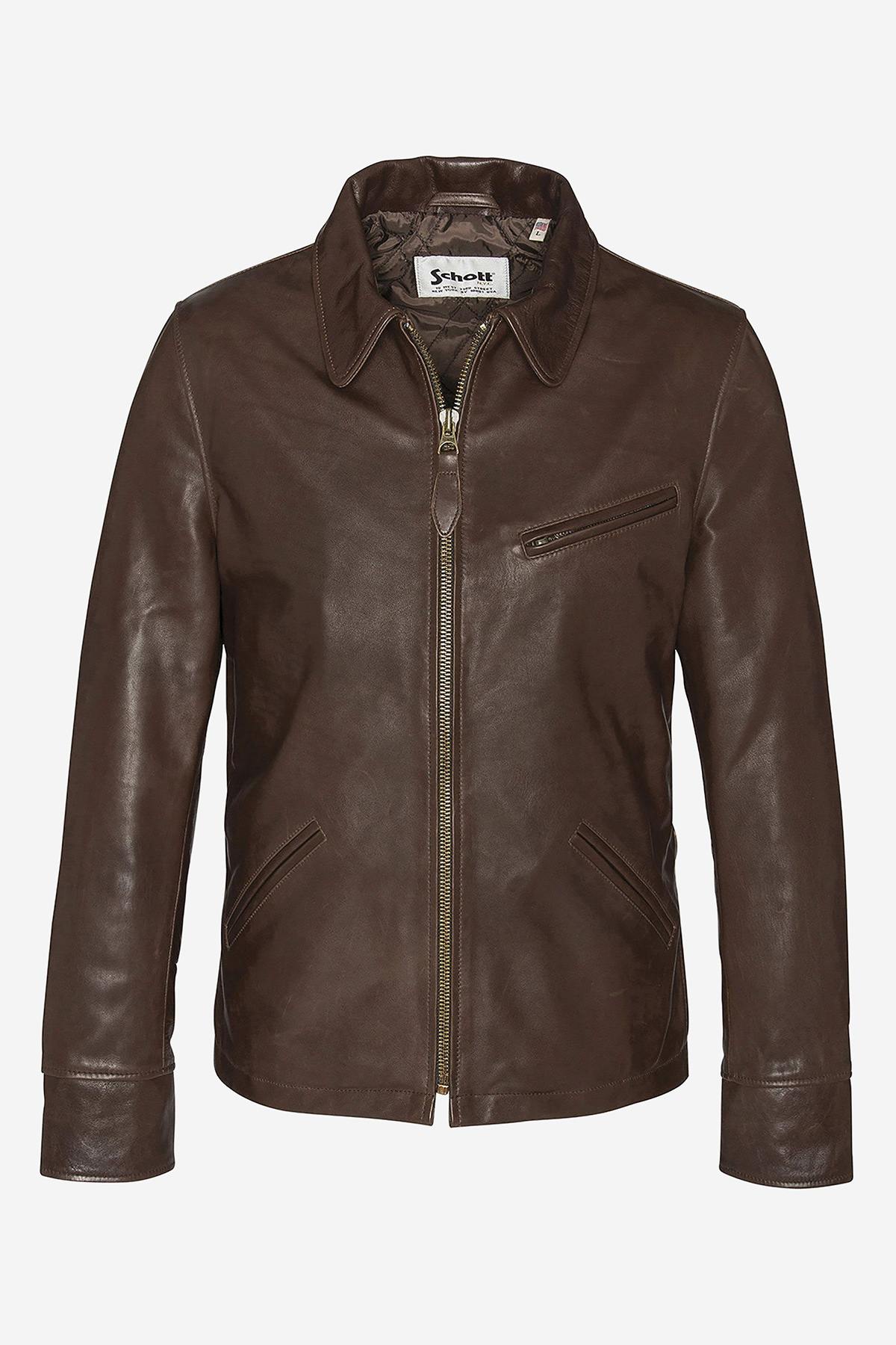 Straight brown cowhide leather jacket - Image n°5