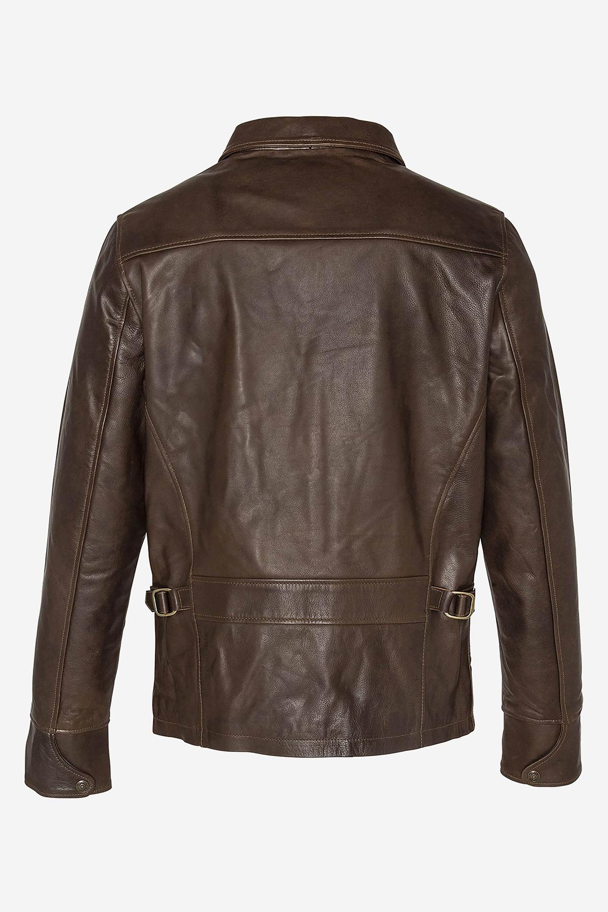 Straight brown cowhide leather jacket - Image n°7