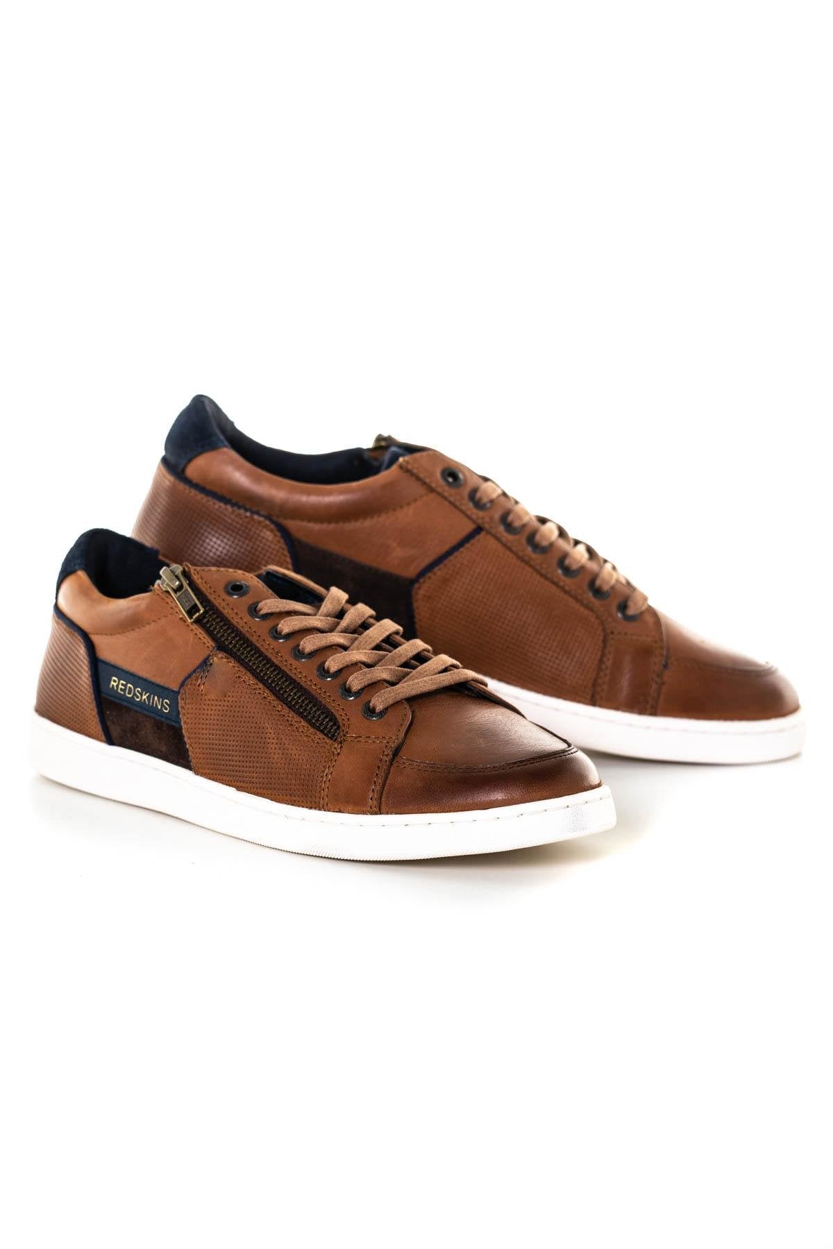 Cognac leather sneakers with zip - Image n°1