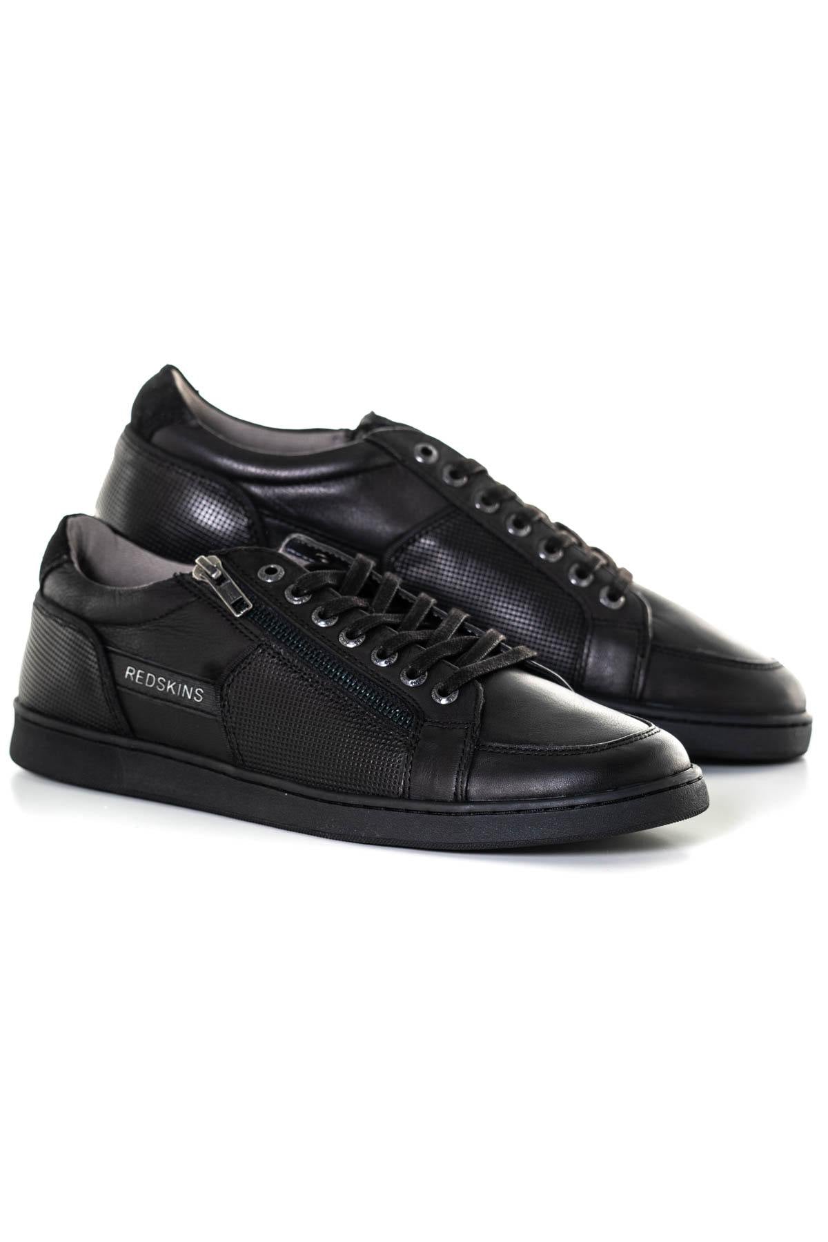 Black leather low-top sneakers - Image n°1