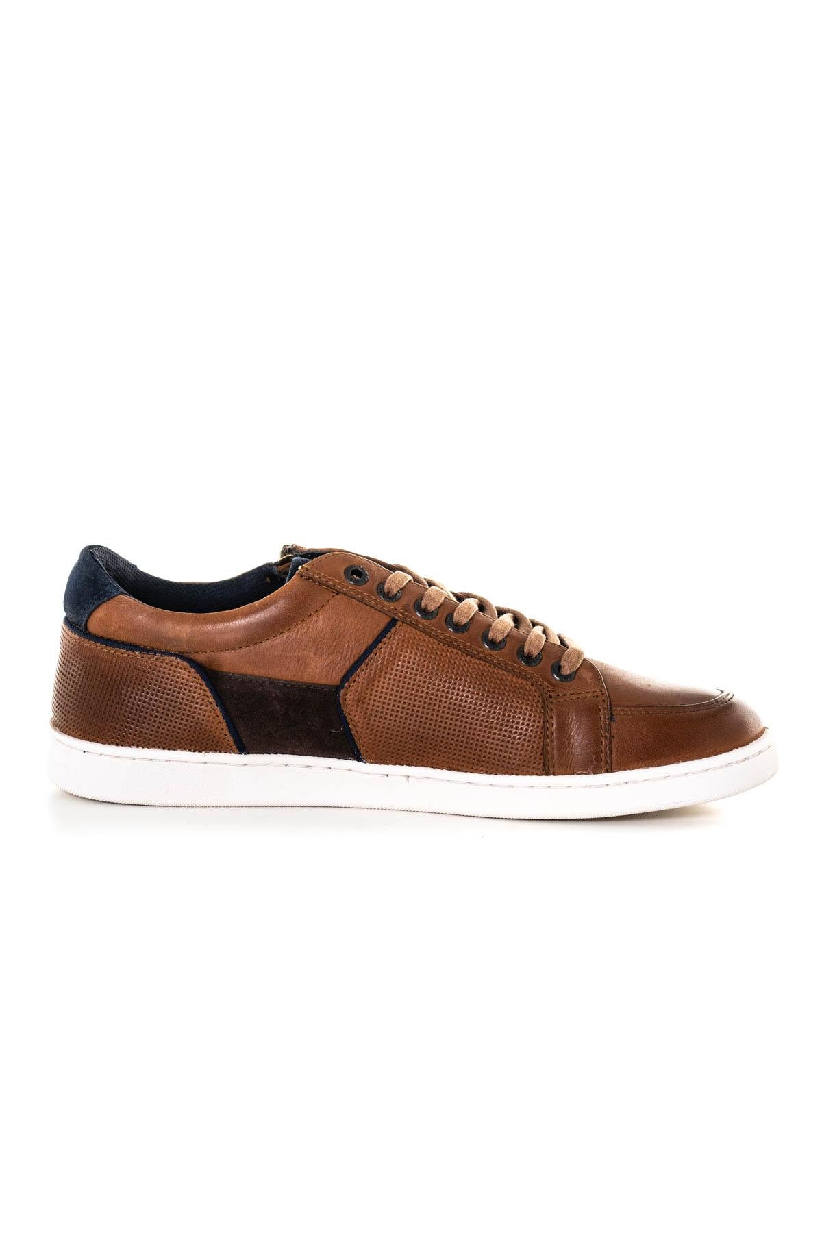 Cognac leather sneakers with zip - Image n°2