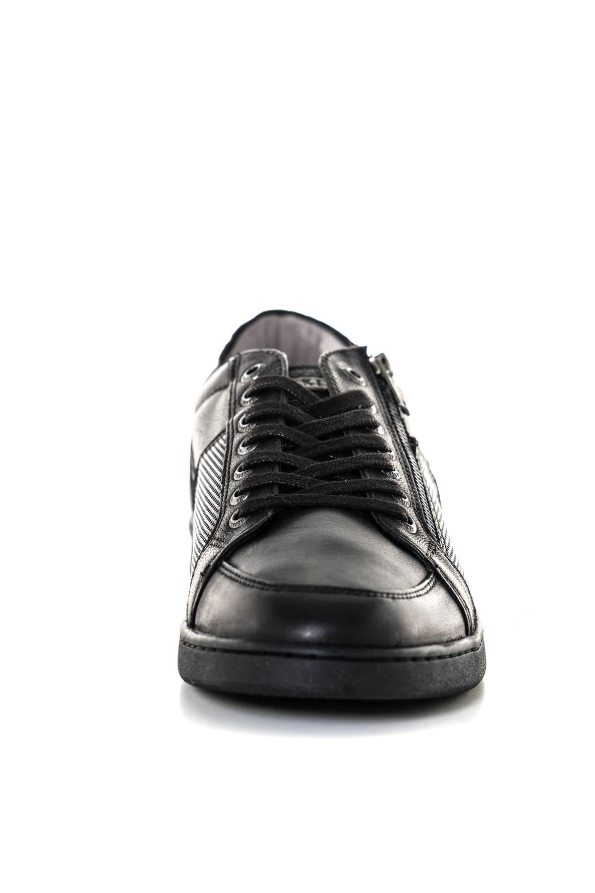 Black leather low-top sneakers - Image n°5