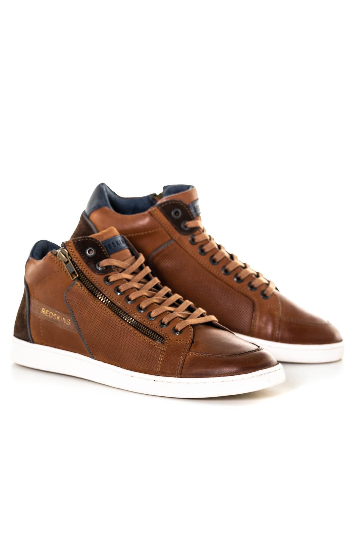 Brown mid-top leather sneakers - Image n°1